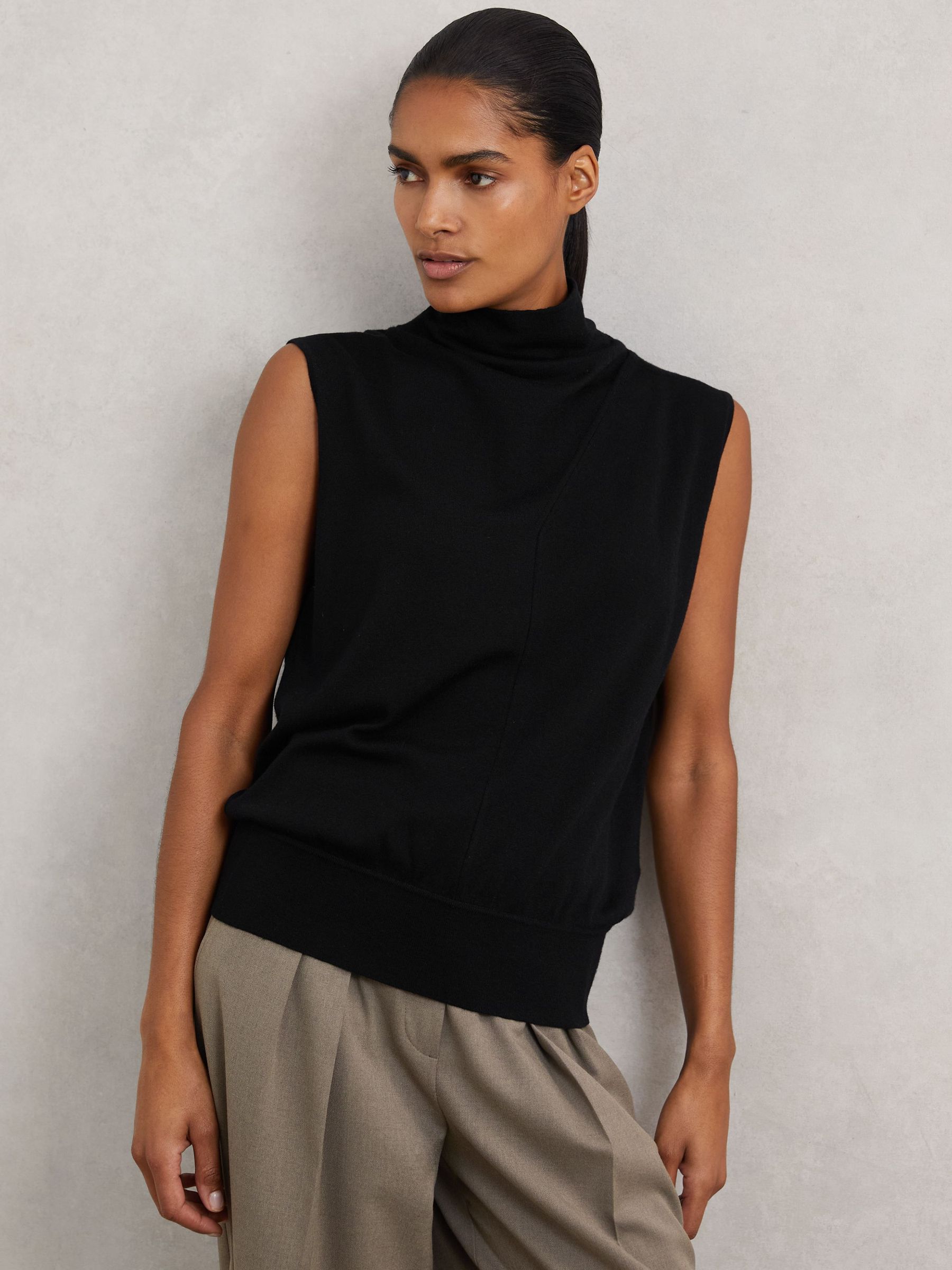 Wool Slouched Sleeveless Top in Black (W30193) | 370 QAR