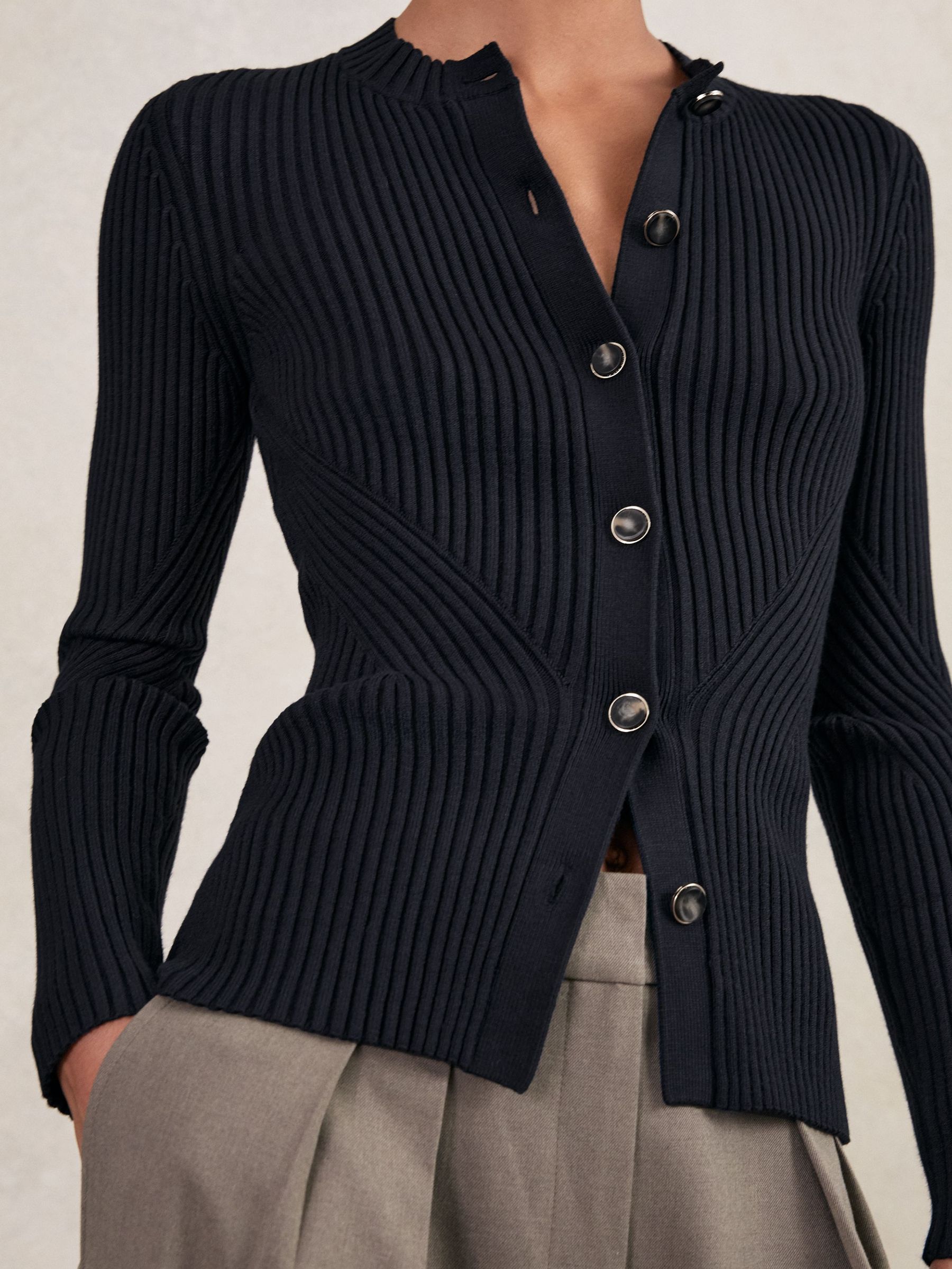 Button Front Knit Cardigan in Navy (W31494) | €170