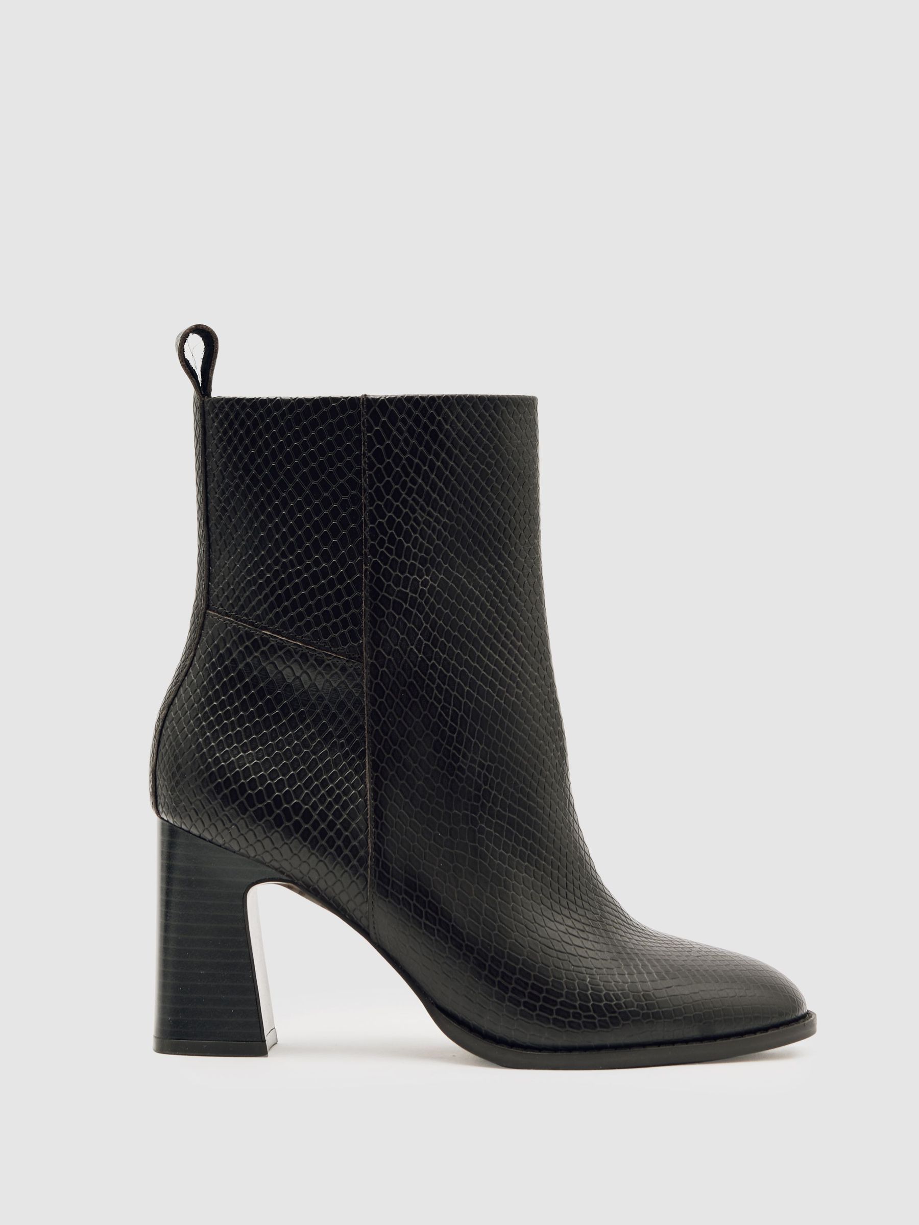 Leather Block-Heel Ankle Boots in Snake (W31547) | 1,405 QAR