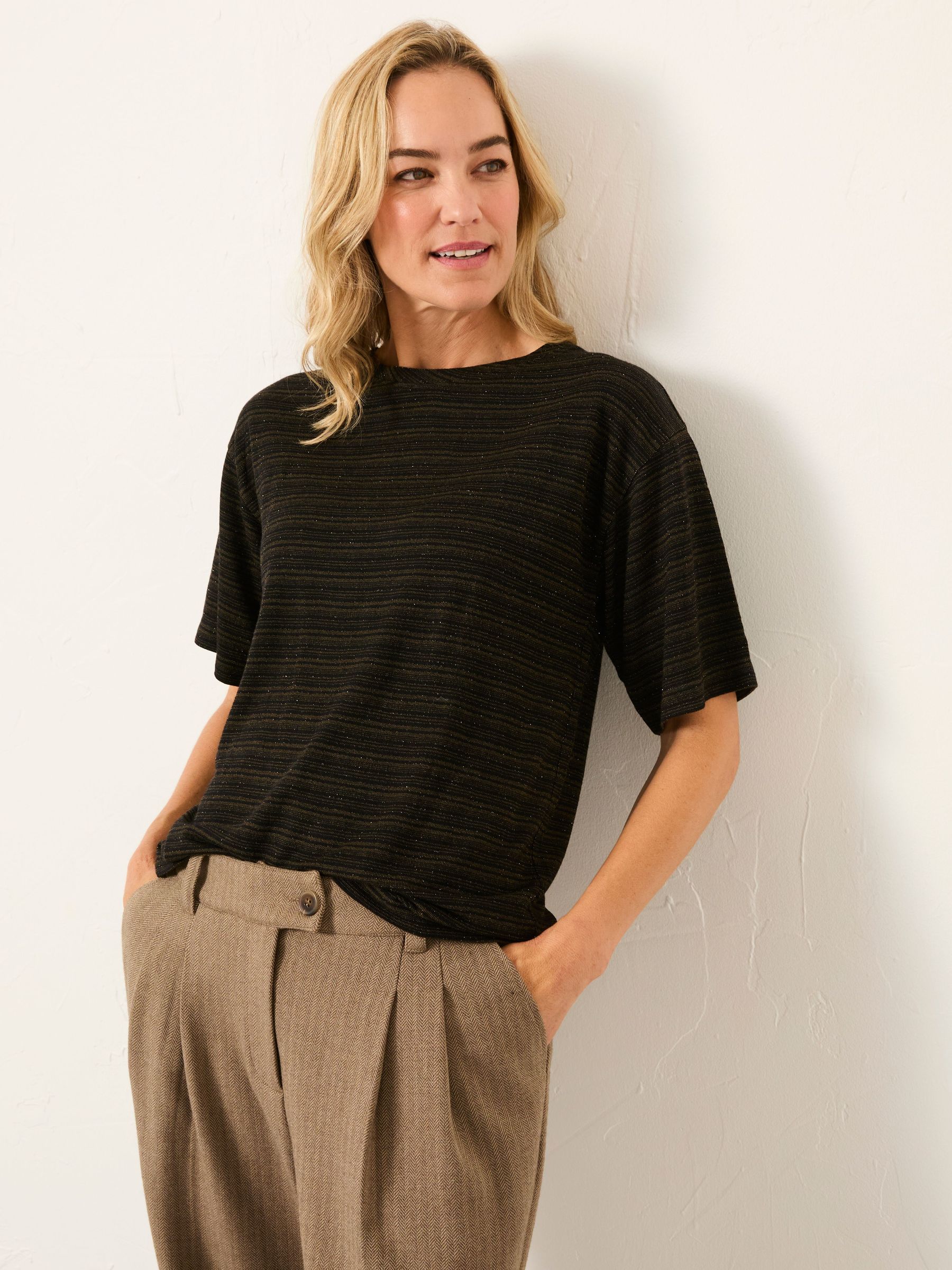 Maddie Black Short Sleeve Sparkle Top (W31887) | $55