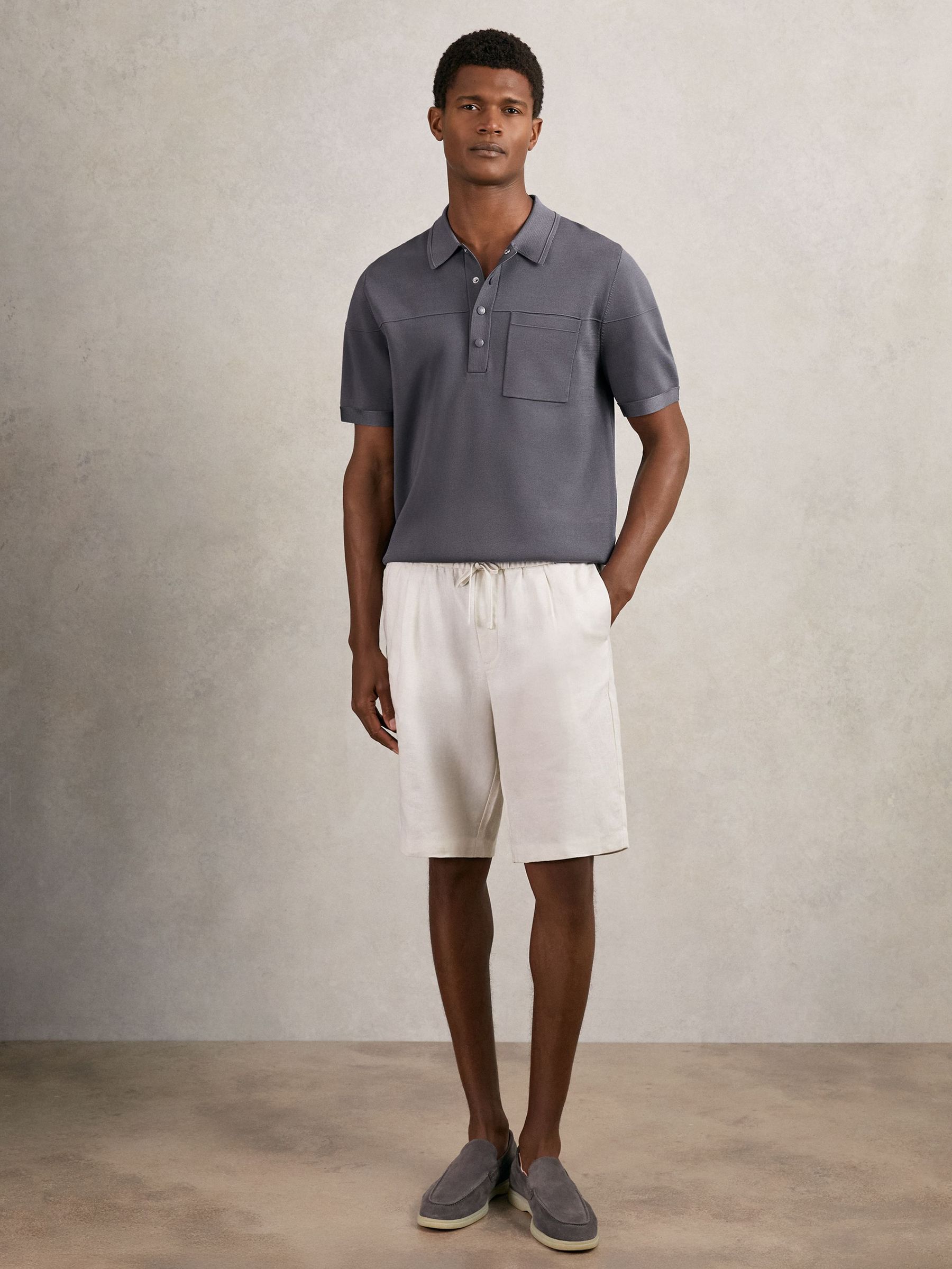 Press-Stud Seam-Detail Polo Shirt in Airforce Blue (W32472) | US$195