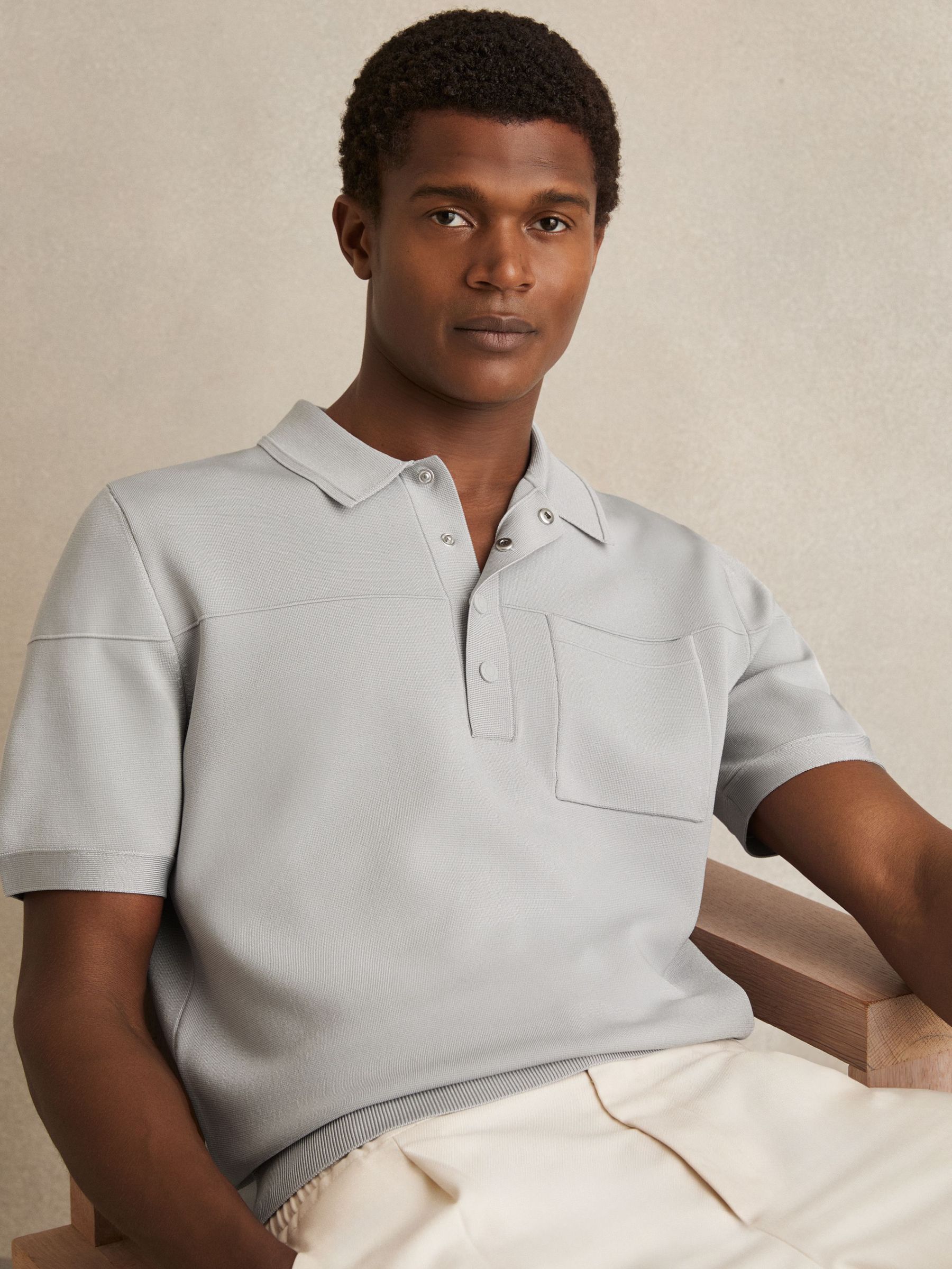 Press-Stud Seam-Detail Polo Shirt in Ice Grey (W32478) | €170