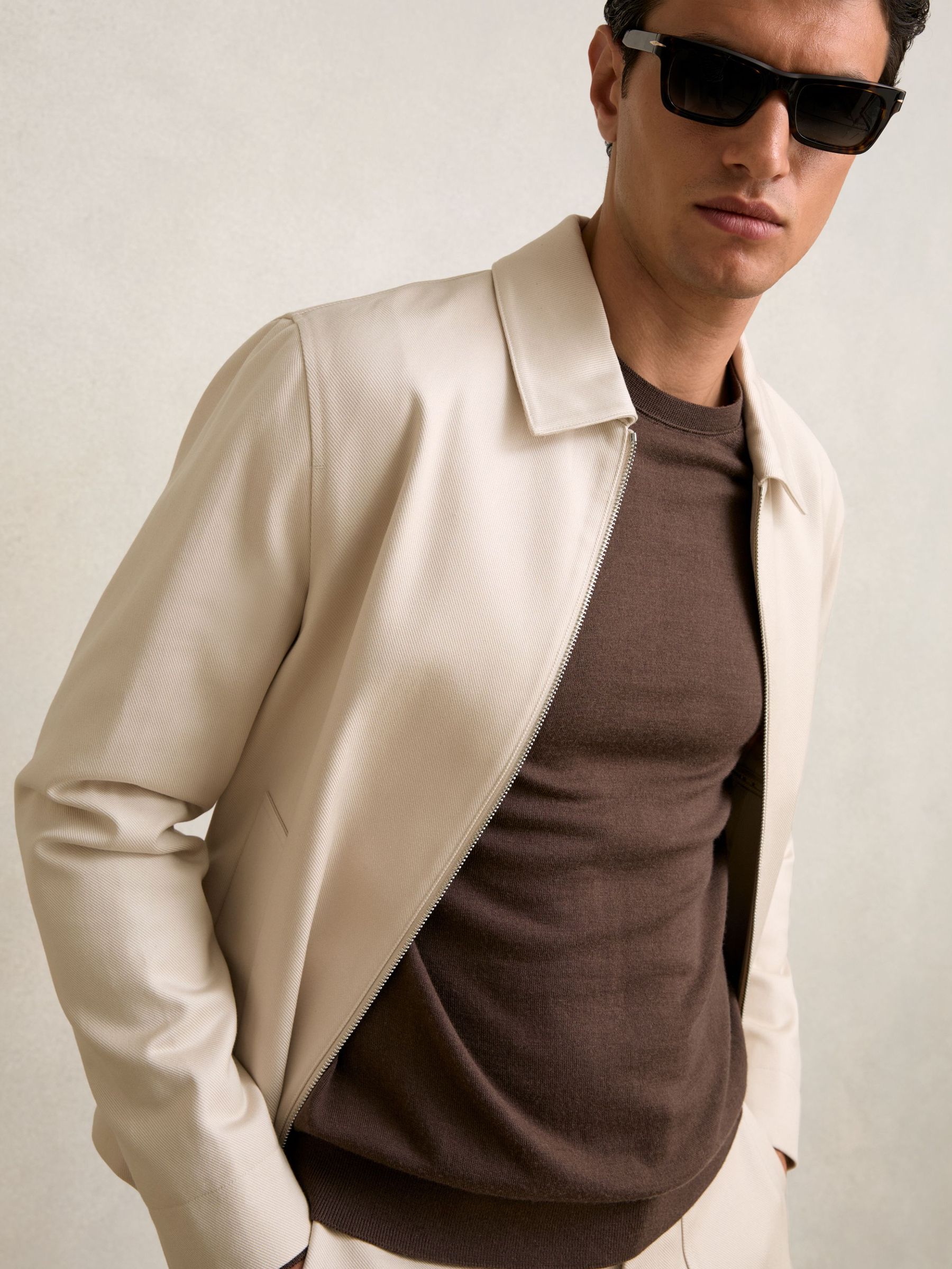 Lyocell Cotton Zip Through Twill Jacket in Ecru (W32875) | €345