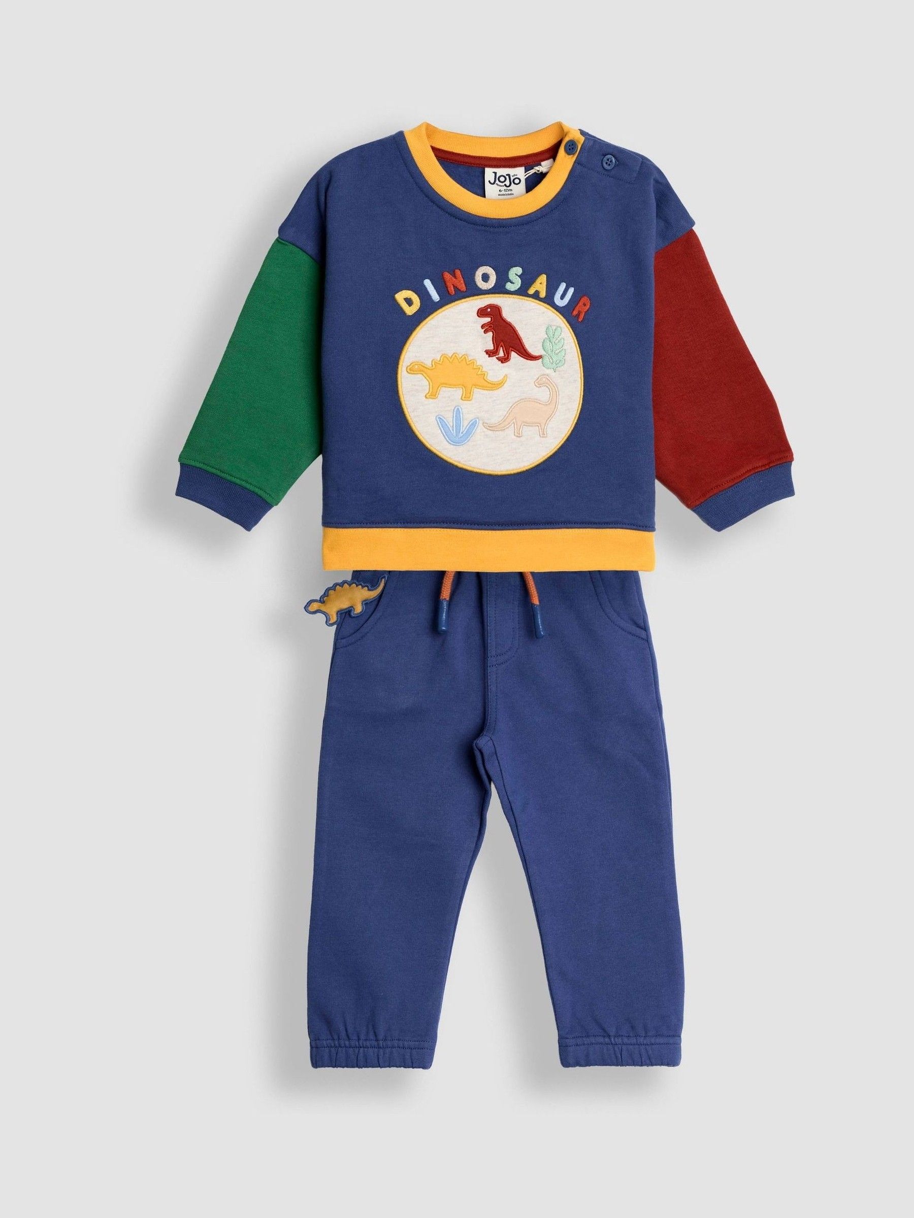 Indigo Blue Dinosaur 2-Piece Drop Shoulder Sweatshirt & Joggers Set (W33179) | $48 - $58