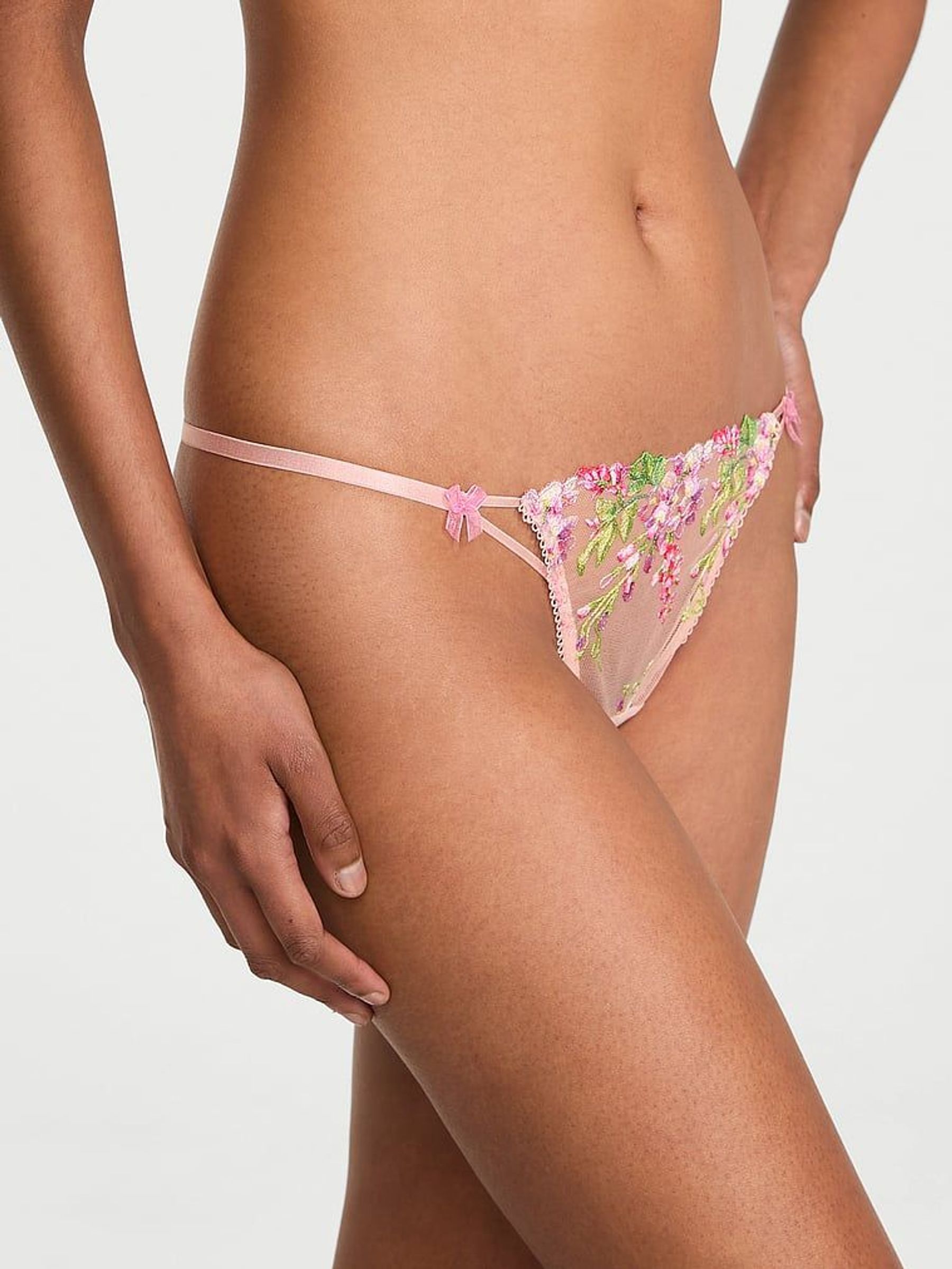 Pink G String Wisteria Embroidery Knickers (W33410) | €29