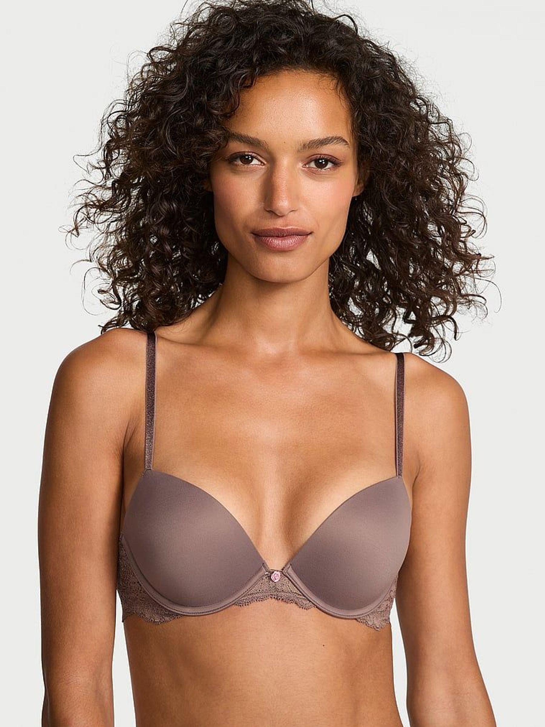Cloudy Grey Lace Trim Push Up Bra (W34113) | €52