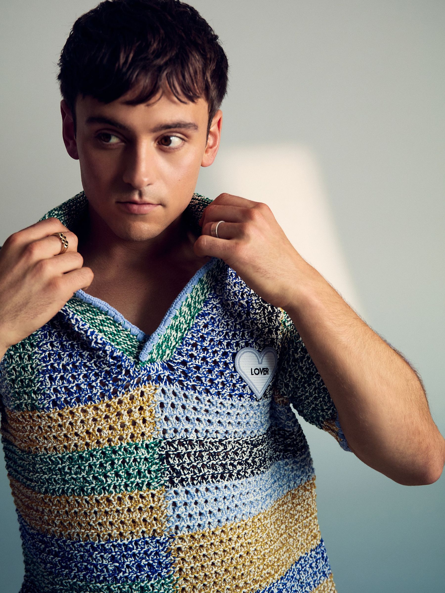 Reiss | Tom Daley Crochet Polo Shirt in Yellow/Green/Blue Multi (W34187) | US$240