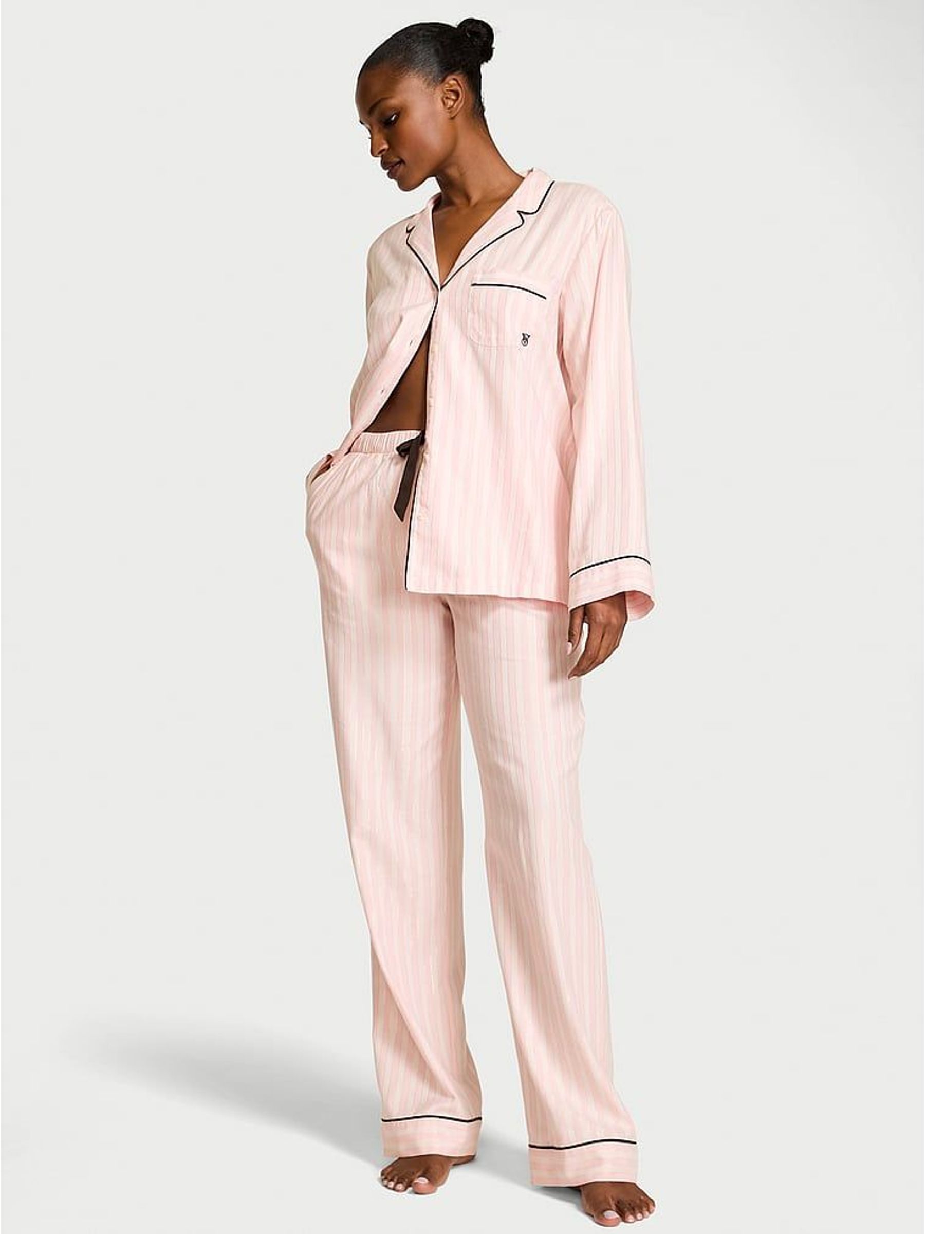 Pretty Blossom Pink Stripe Flannel Long Pyjamas Set (W35030) | €75