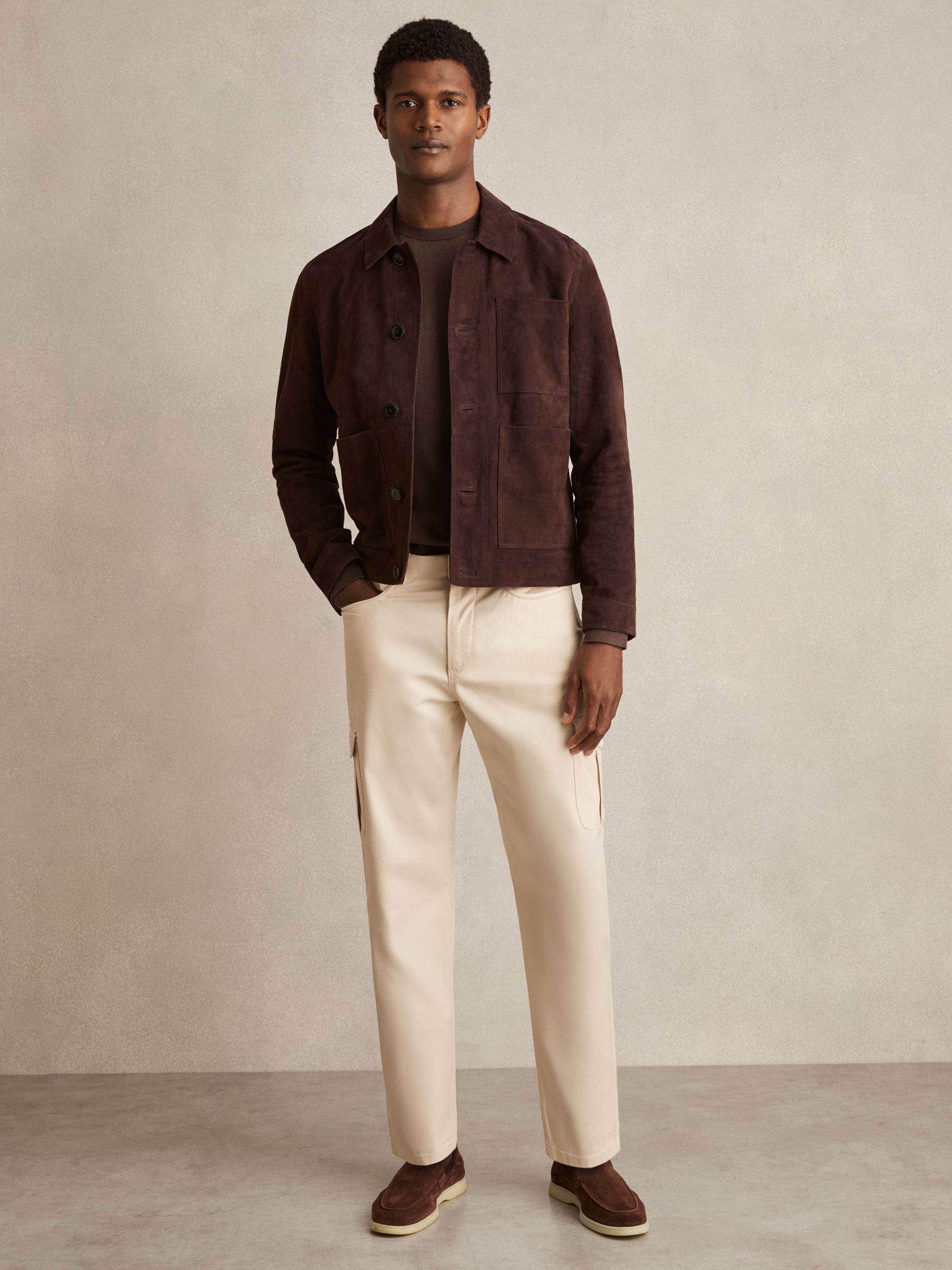 Cotton-Lyocell Cargo Trousers in Light Stone (W35643) | 655 QAR
