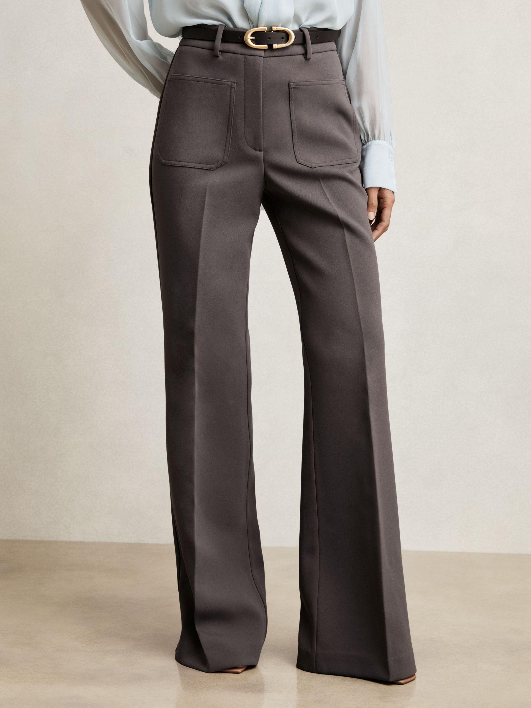 Petite Twill Patch-Pocket Flared Trousers in Mauve Neutral (W35644) | CA$186