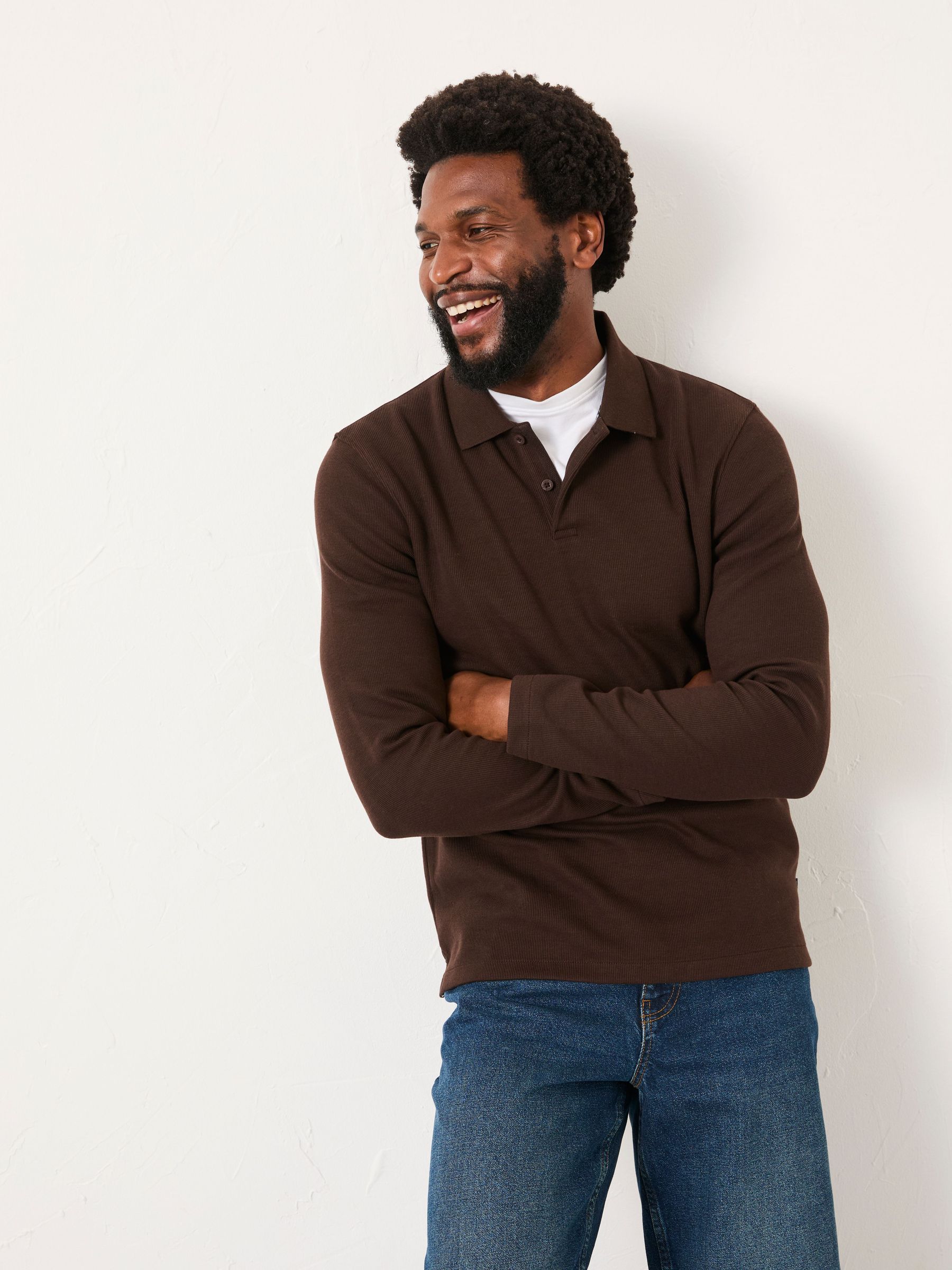 Chocolate Brown AYR Long Sleeve Ribbed Polo (W36620) | $77