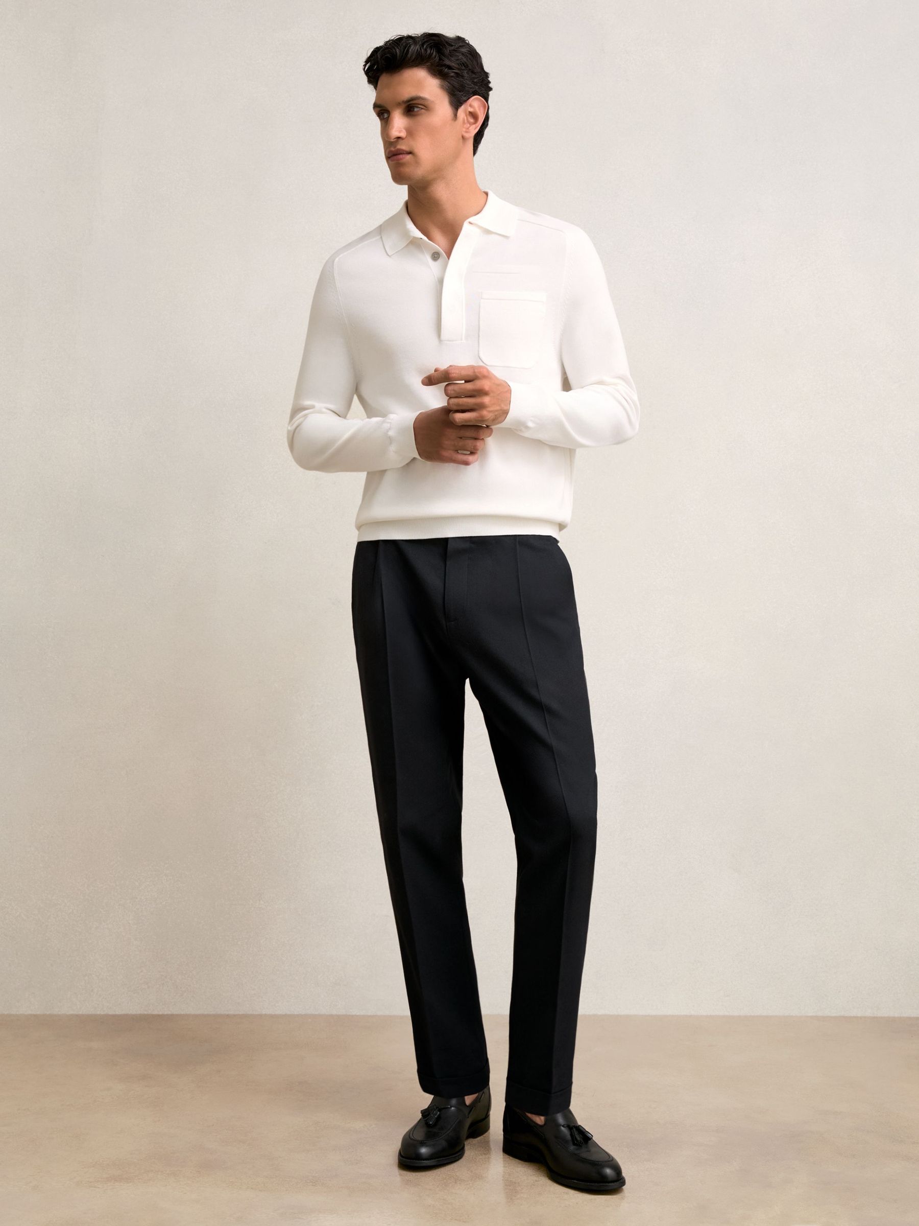 Regular Fit Herringbone Trousers With Cotton in Navy (W38478) | €195