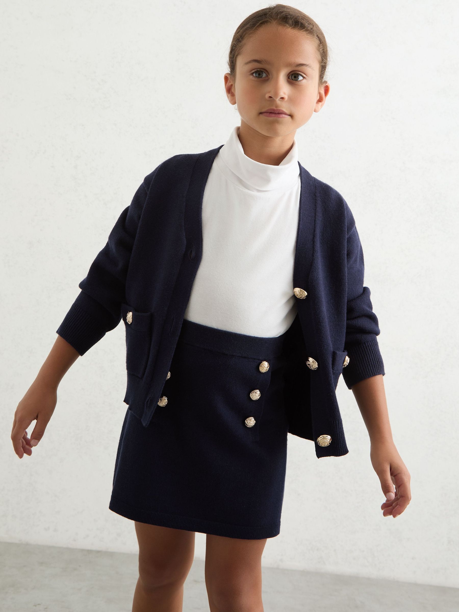 3-9 yrs Knitted Button-Detail A-Line Skirt in Navy (W38480) | HK$610