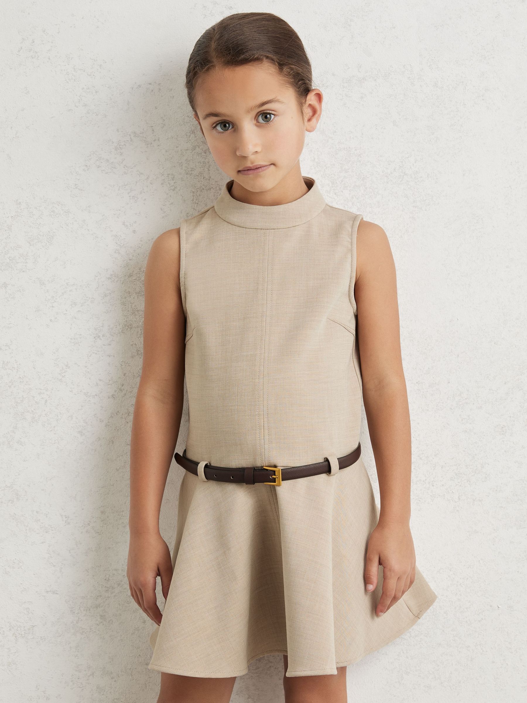 3-9 yrs Drop Waist Belted Sleeveless Dress in Neutral (W38485) | HK$980