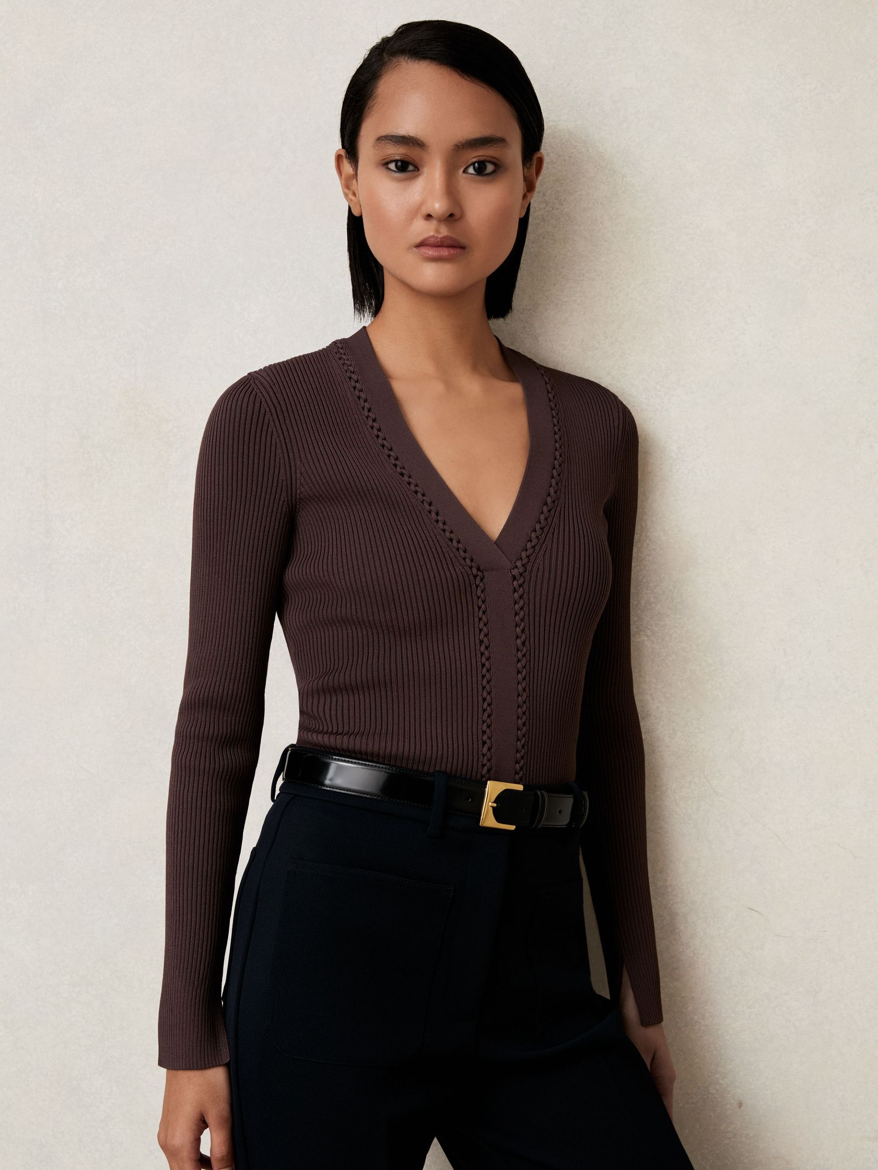 Craft Stitch Rib Knit Top in Mocha Brown (W38531) | €195
