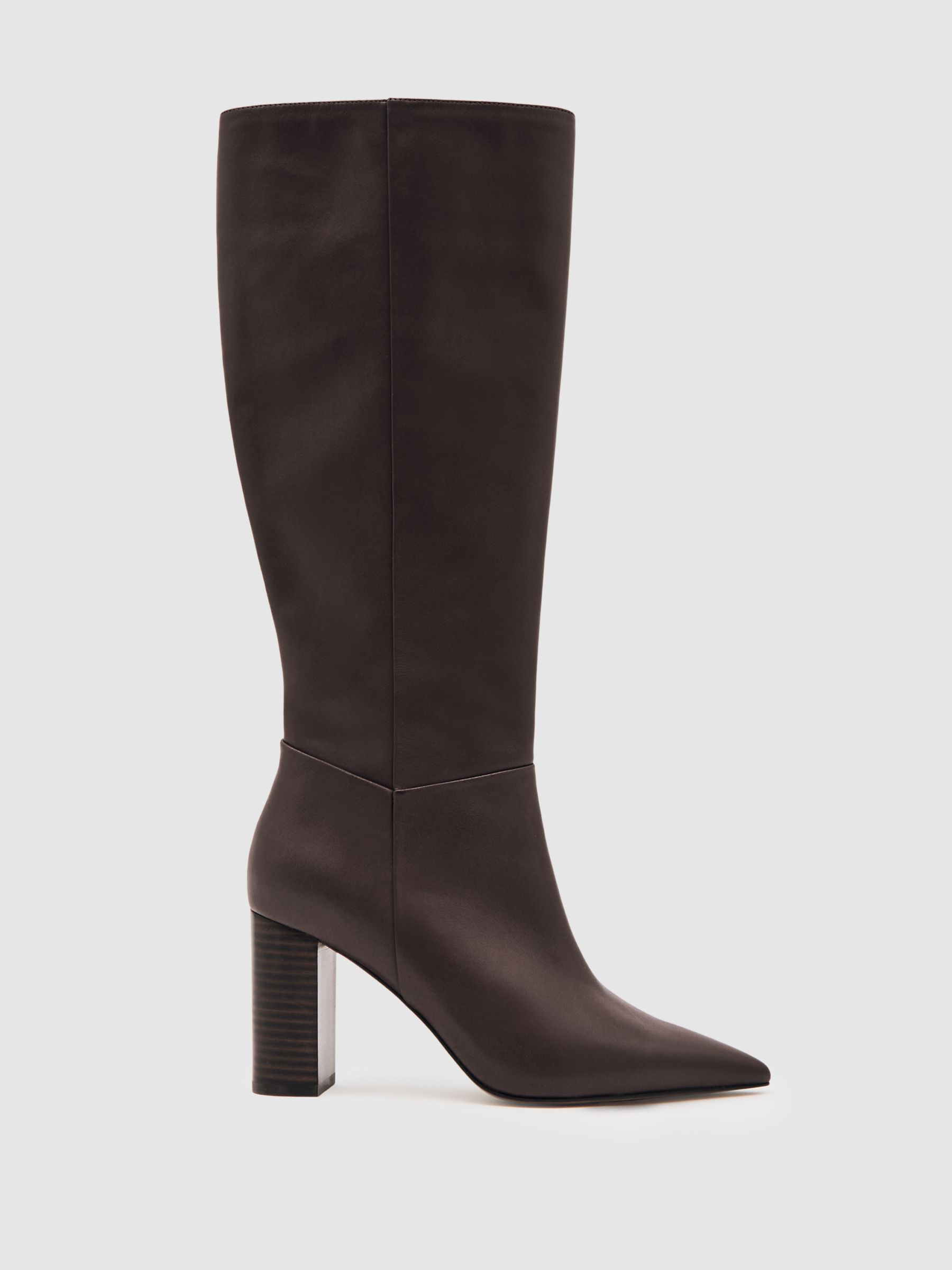 Block-Heel Knee-High Boots in Burgundy (W38532) | 1,905 QAR