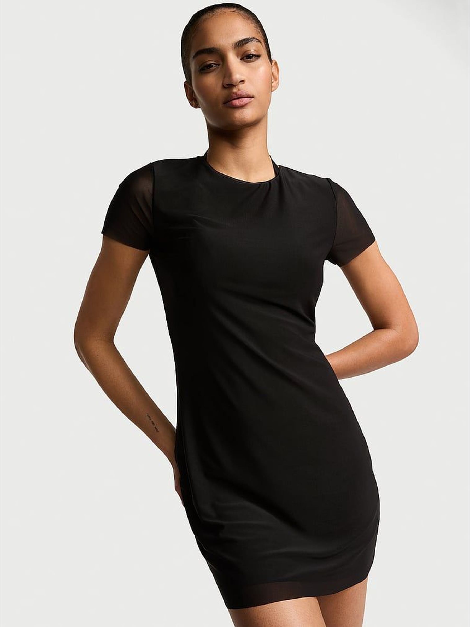 Black Mesh Cover Up Mini Dress (W39286) | €58