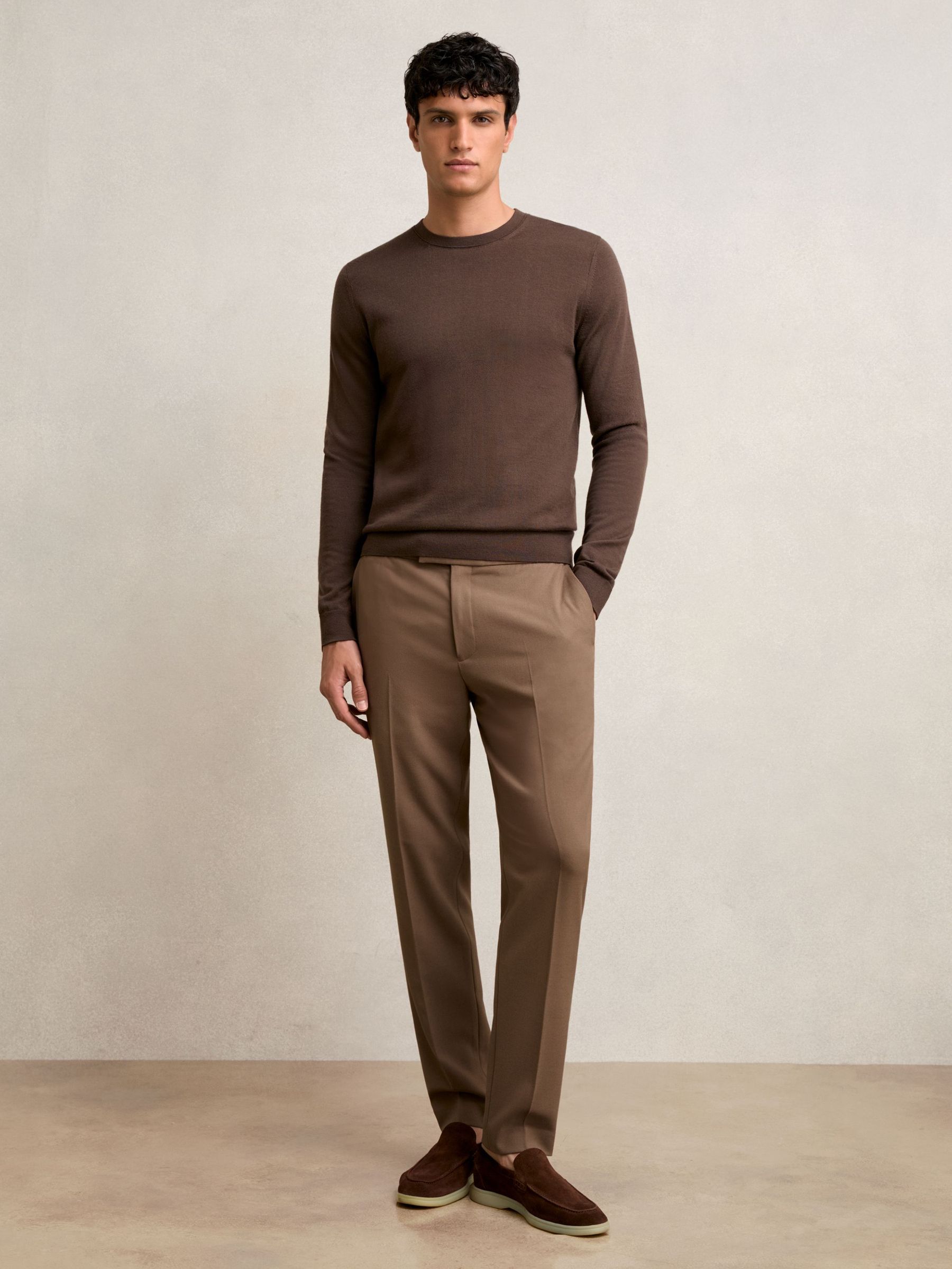 Slim Fit Internal Drawstring Trousers in Camel (W40416) | US$175