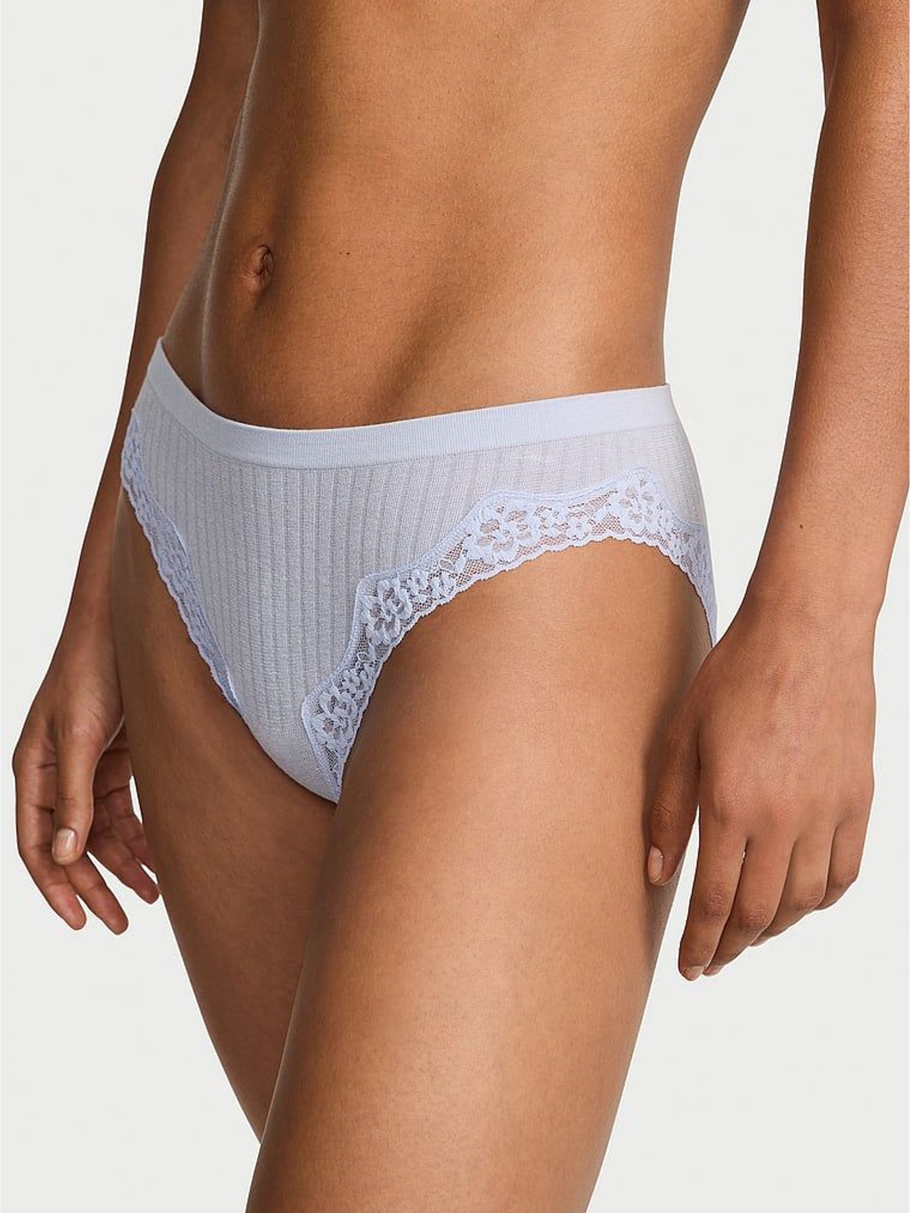 Soft Iris Blue Bikini Rib Lace Trim Knickers (W41181) | €11.50