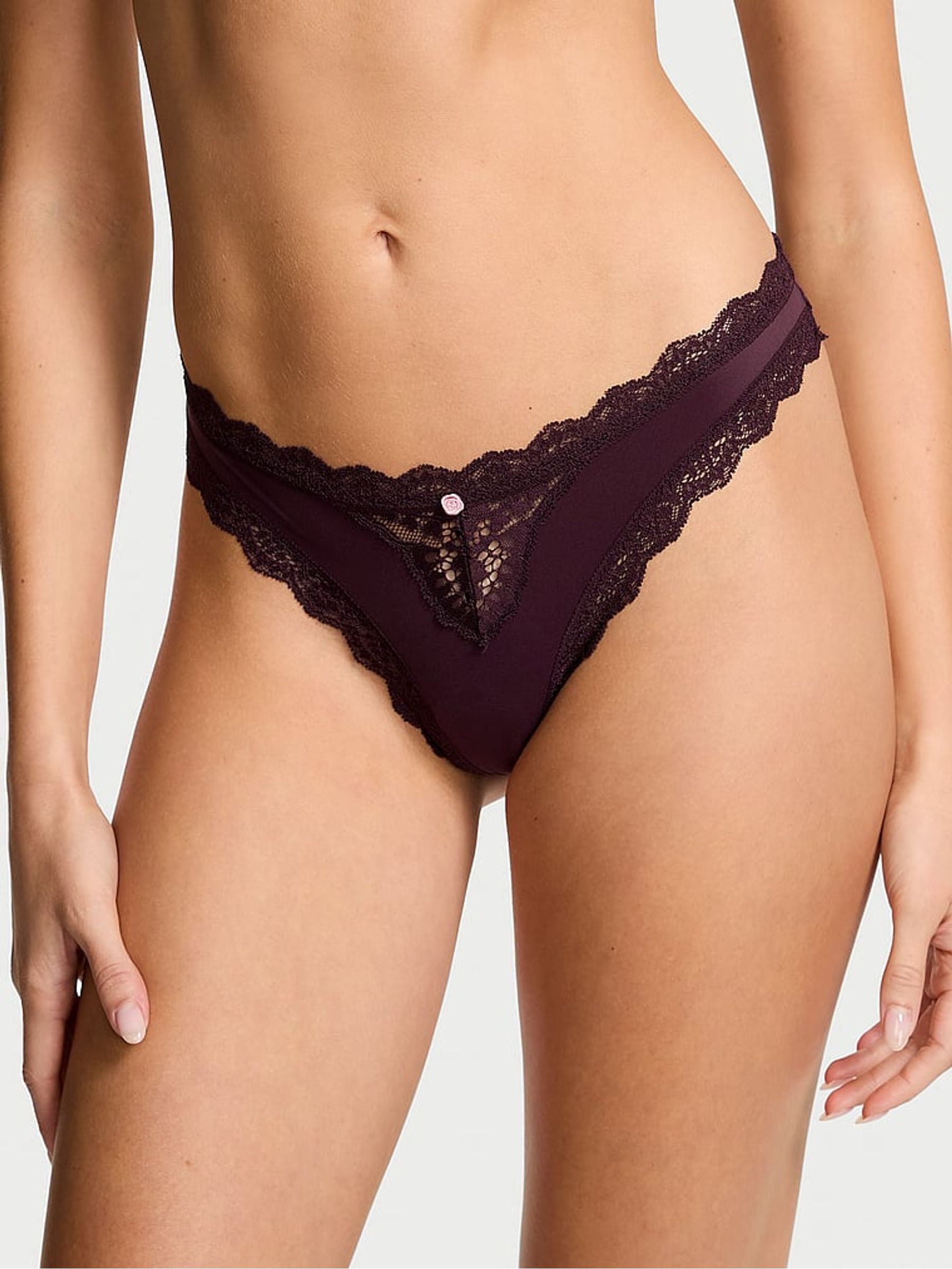 Winter Wine Red Lace Trim Thong Knickers (W41209) | €17.50