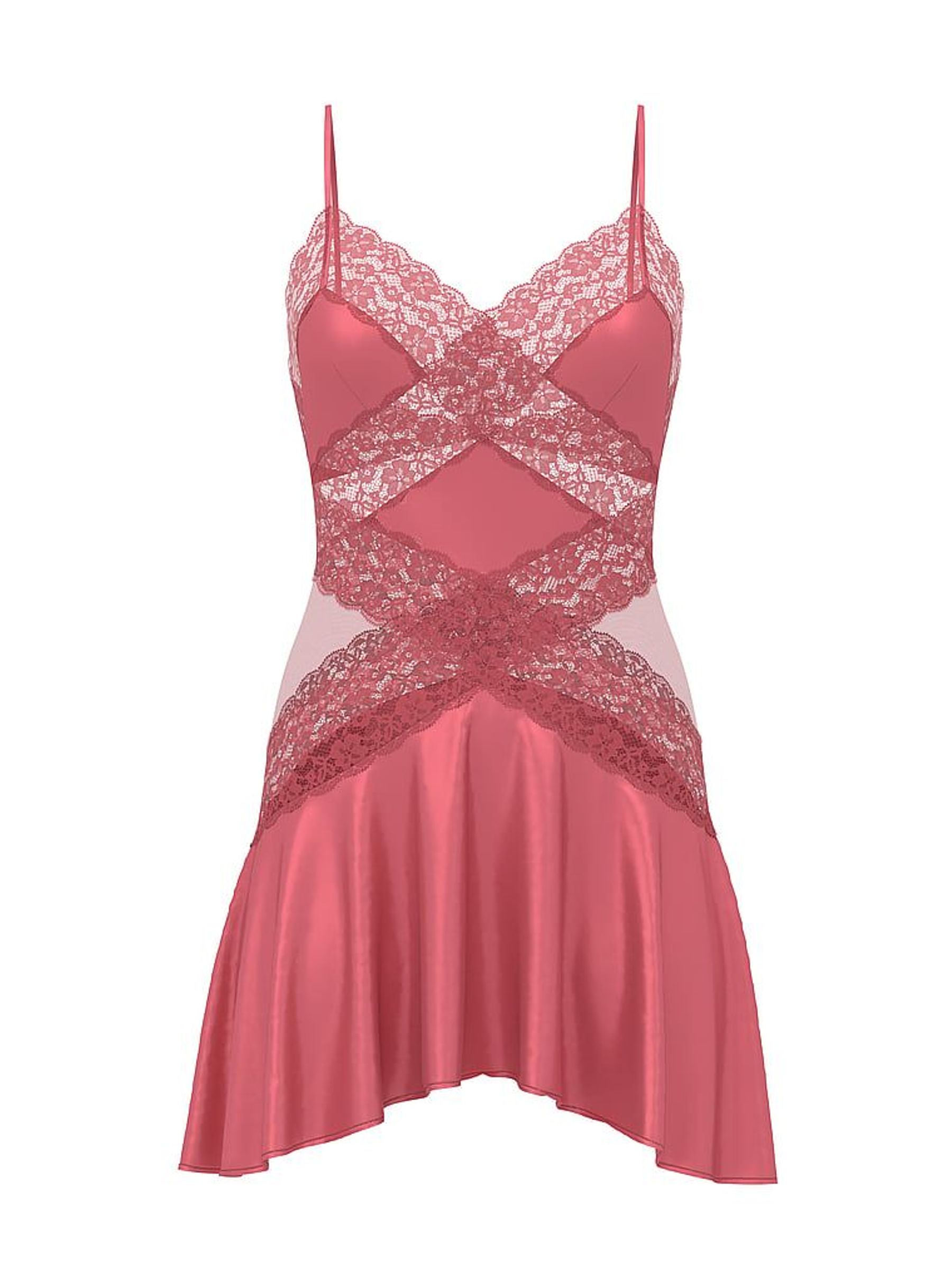 Seductive Rose Pink Lace & Satin Slip Dress (W41541) | €87