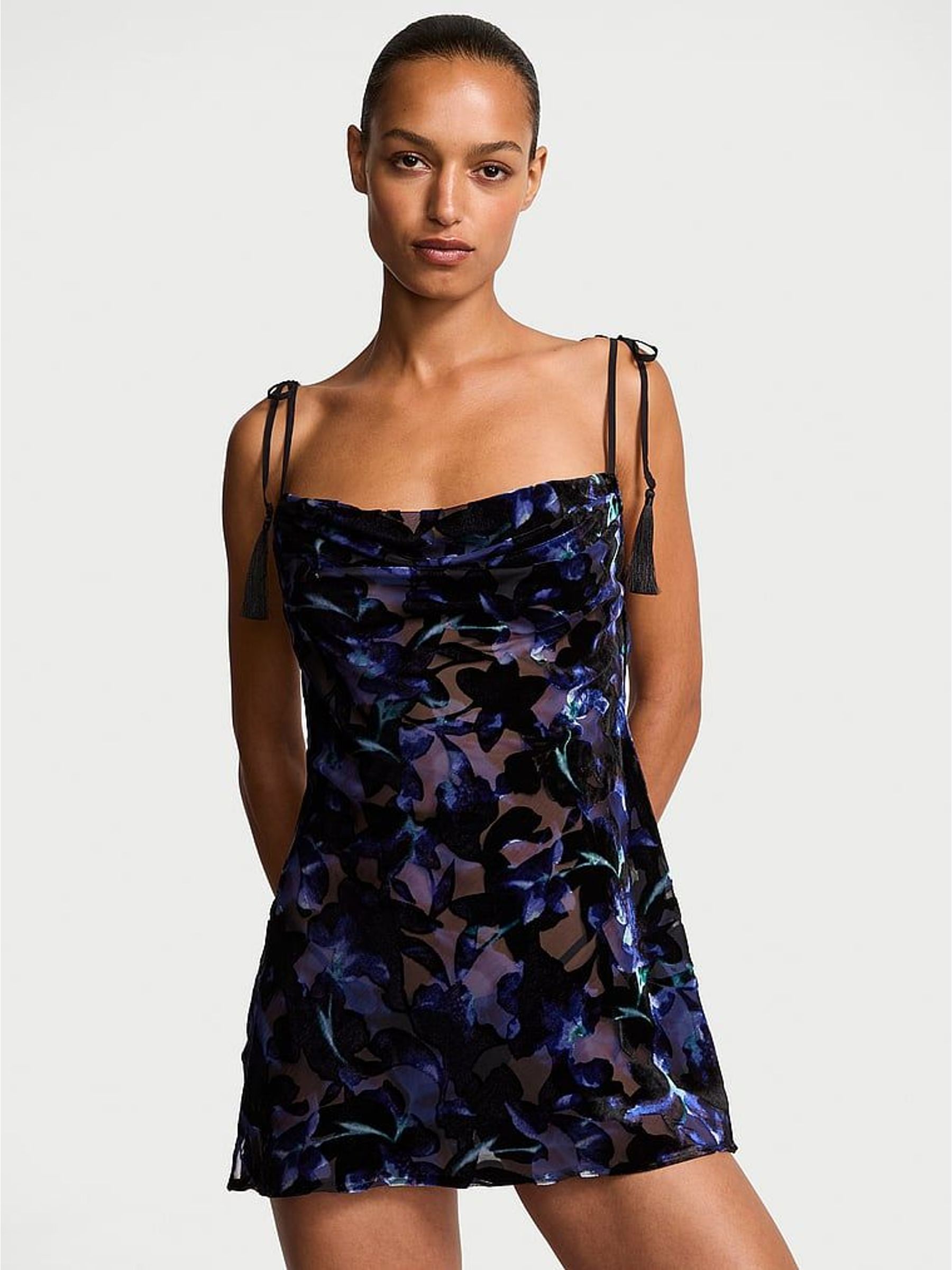 Electric Blue Orchid Burnout Velvet Mini Slip Dress (W45536) | €95