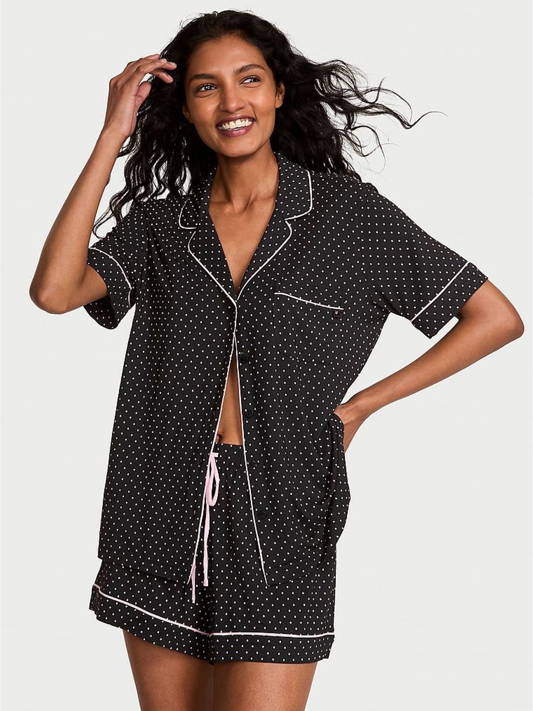 Black & Pretty Blossom Pink Dot Modal Short Pyjamas Set (W45546) | €69