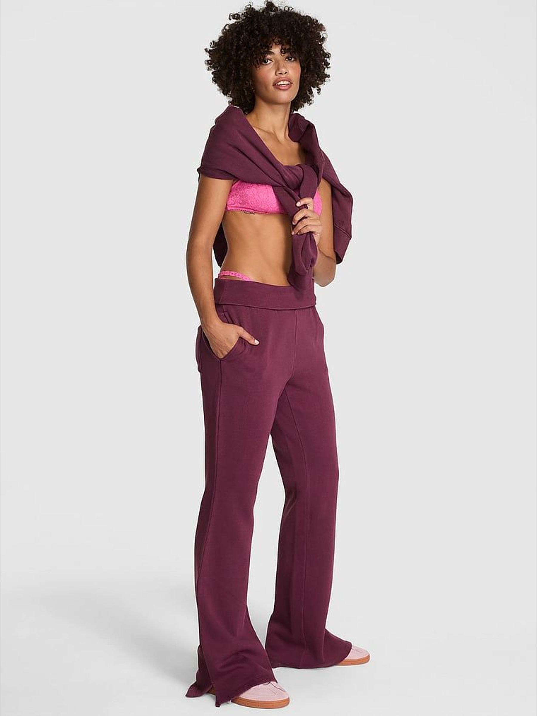 Purple Rose Fleece Fold Over Joggers (W45589) | €62