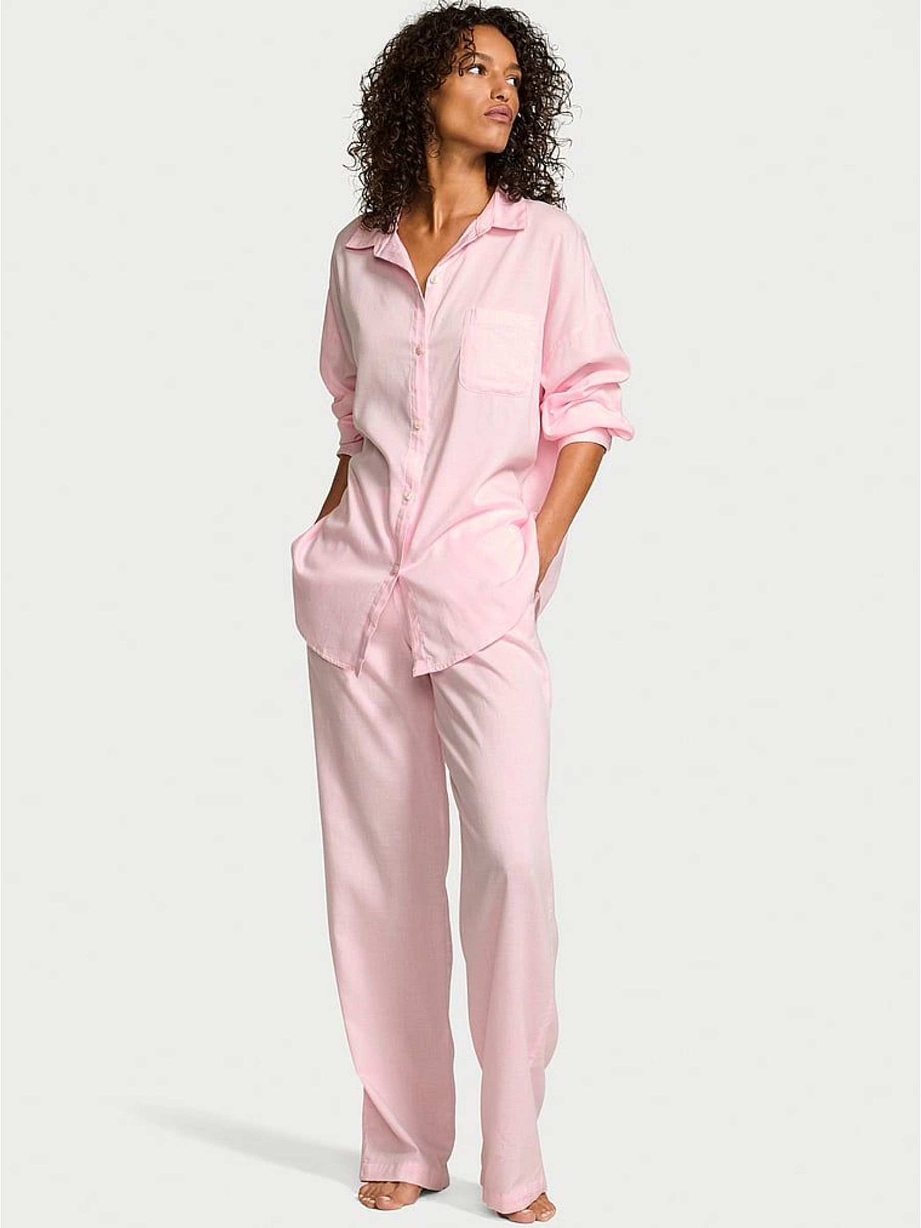 Heather Petal Pink Cotton Modal Long Pyjama Set (W45599) | €62