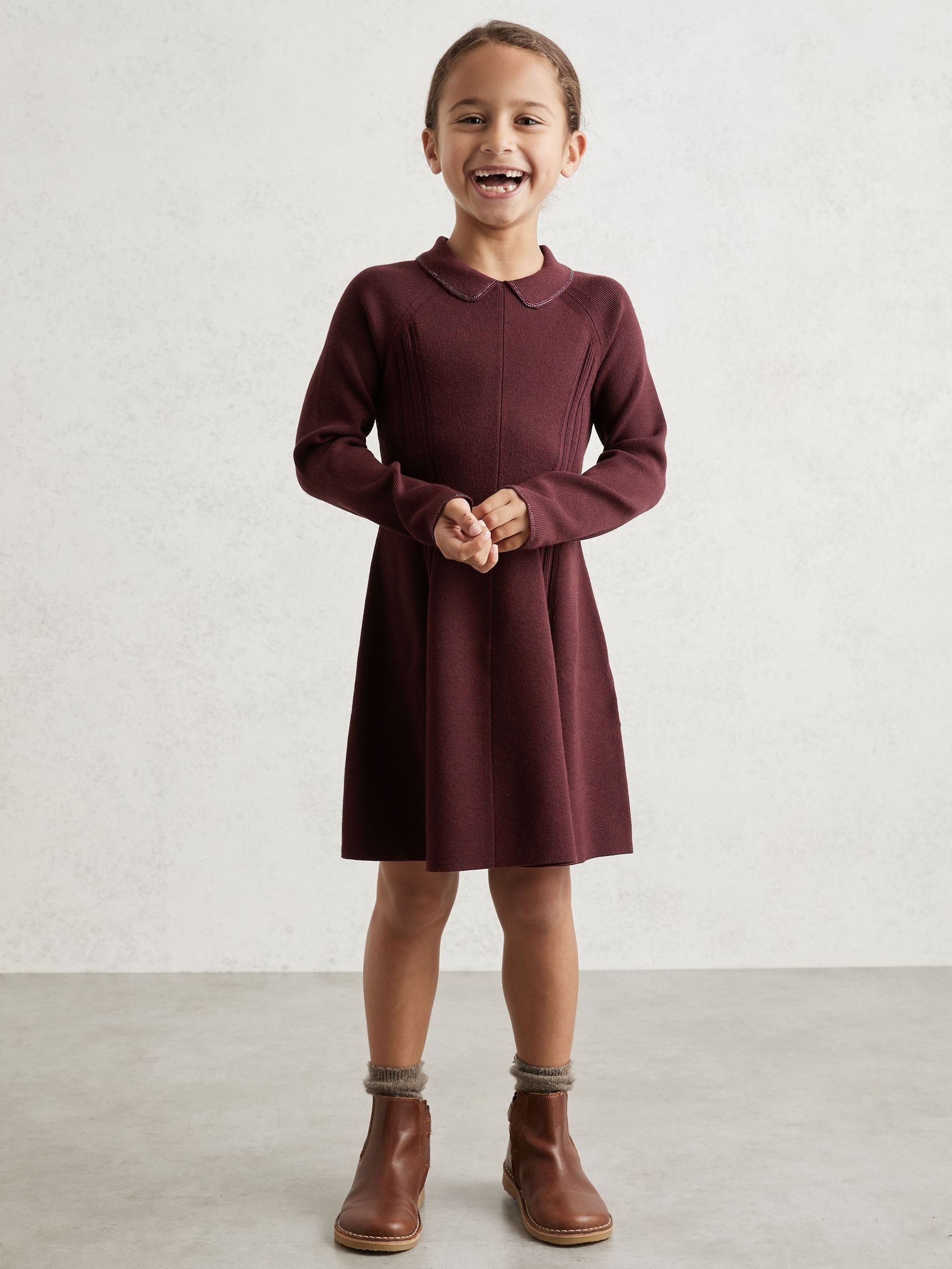 9-13 yrs Embellished Collar Knitted Dress in Berry (W46093) | €95