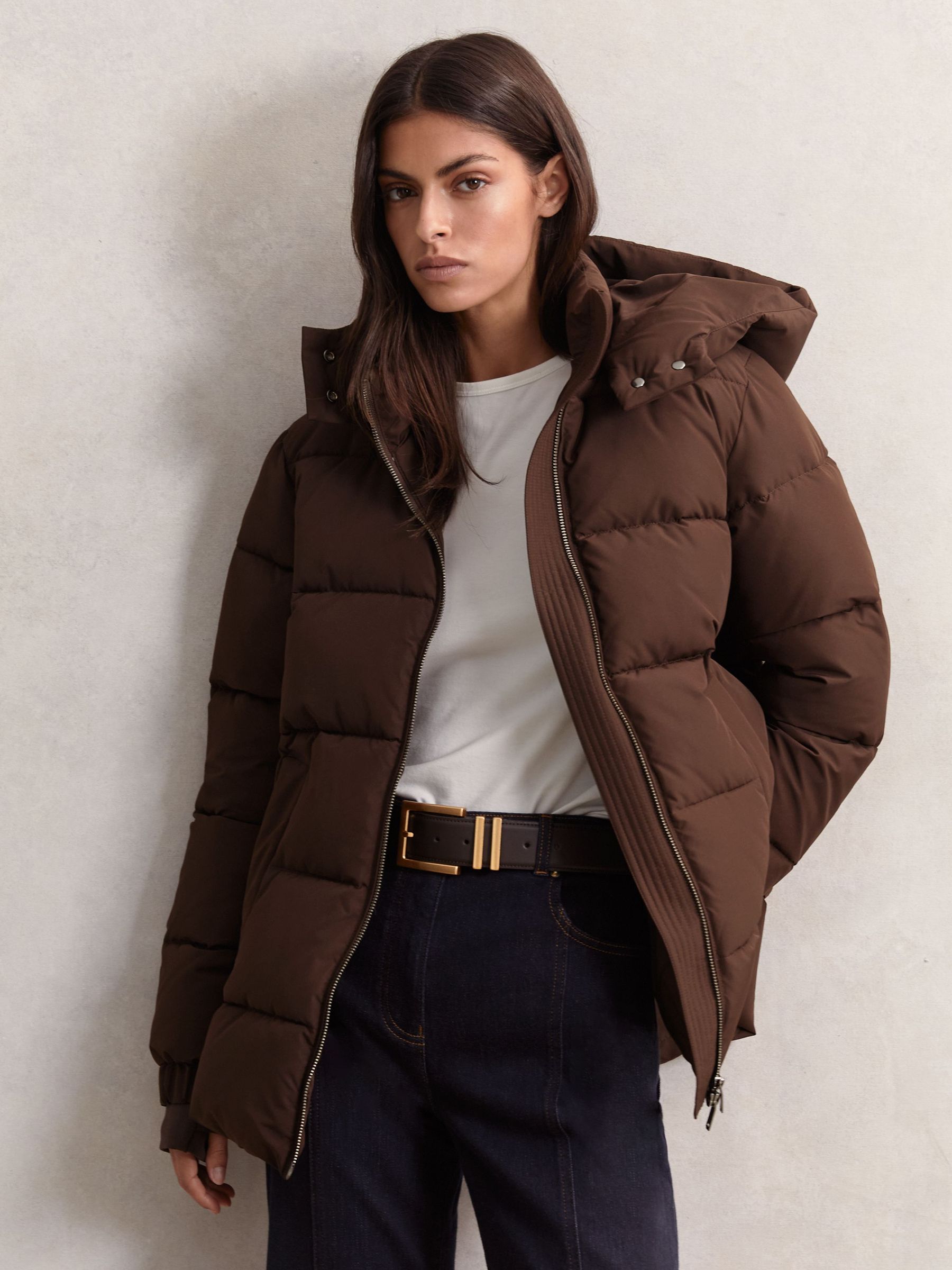 Short Hooded Puffer Coat in Chocolate Brown (W46461) | 1,525 QAR