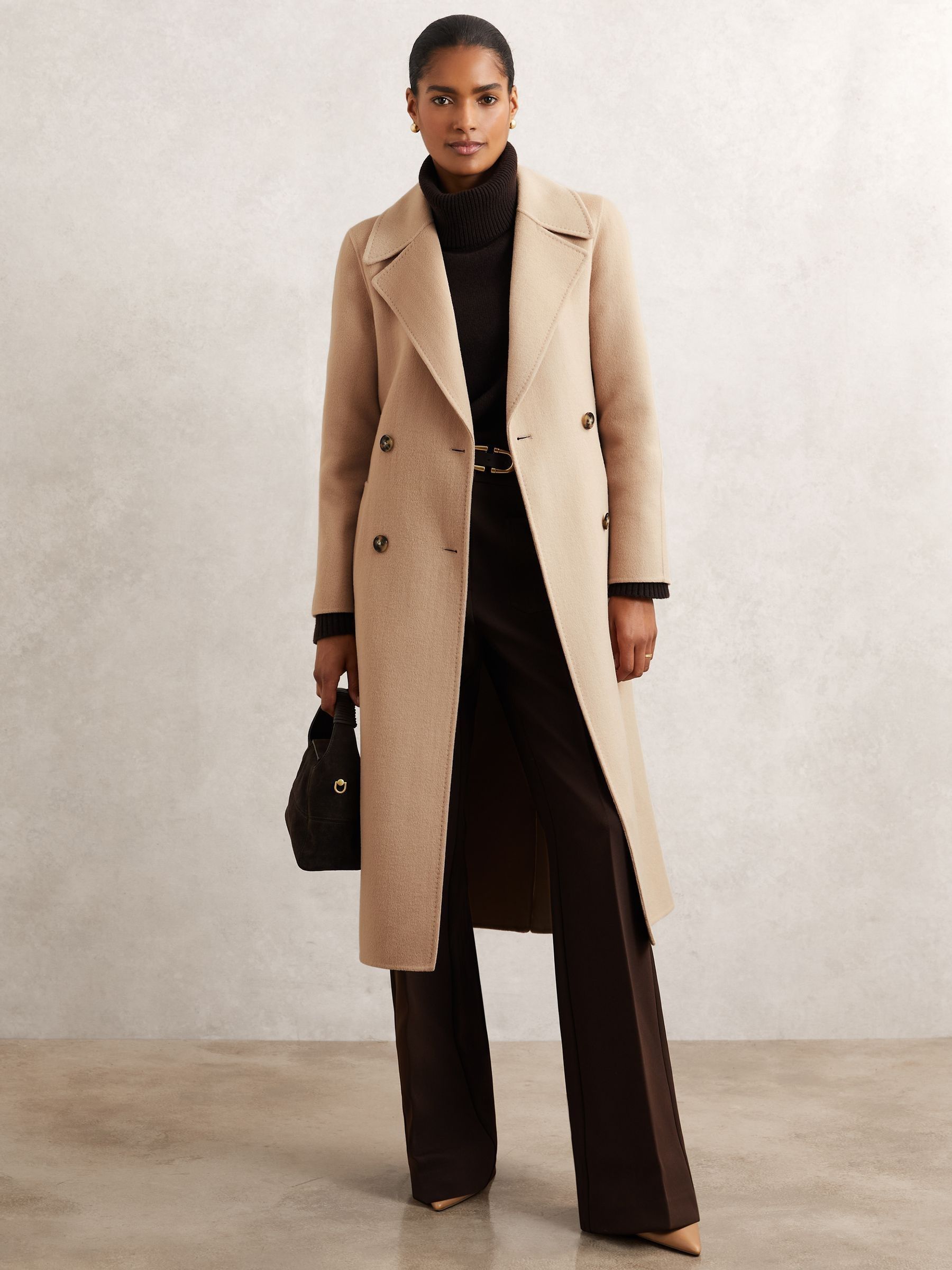 Double-Breasted Blindseam Coat Wool-Blend in Neutral (W46469) | 1,905 QAR