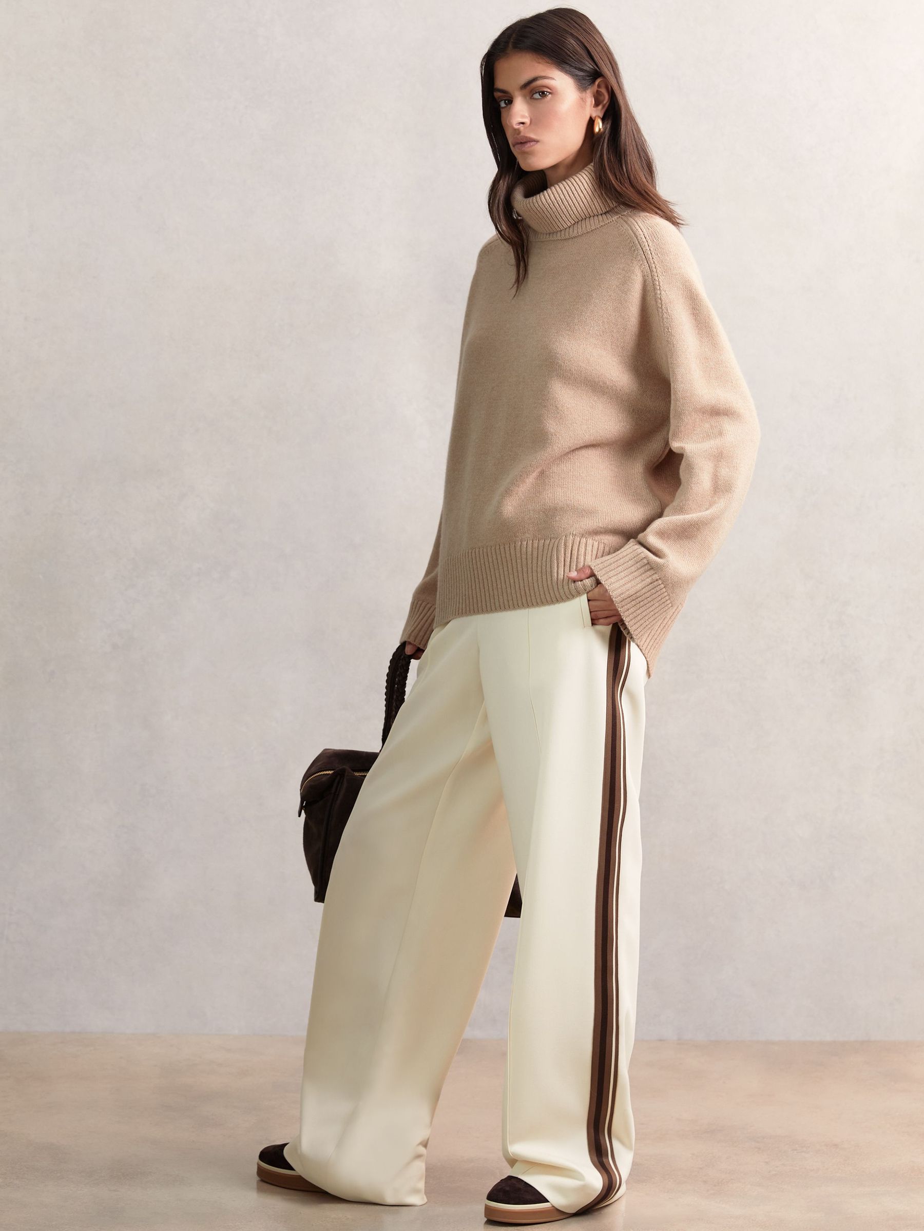 Side-Stripe Wide-Leg Trousers in Cream (W46472) | SGD 285