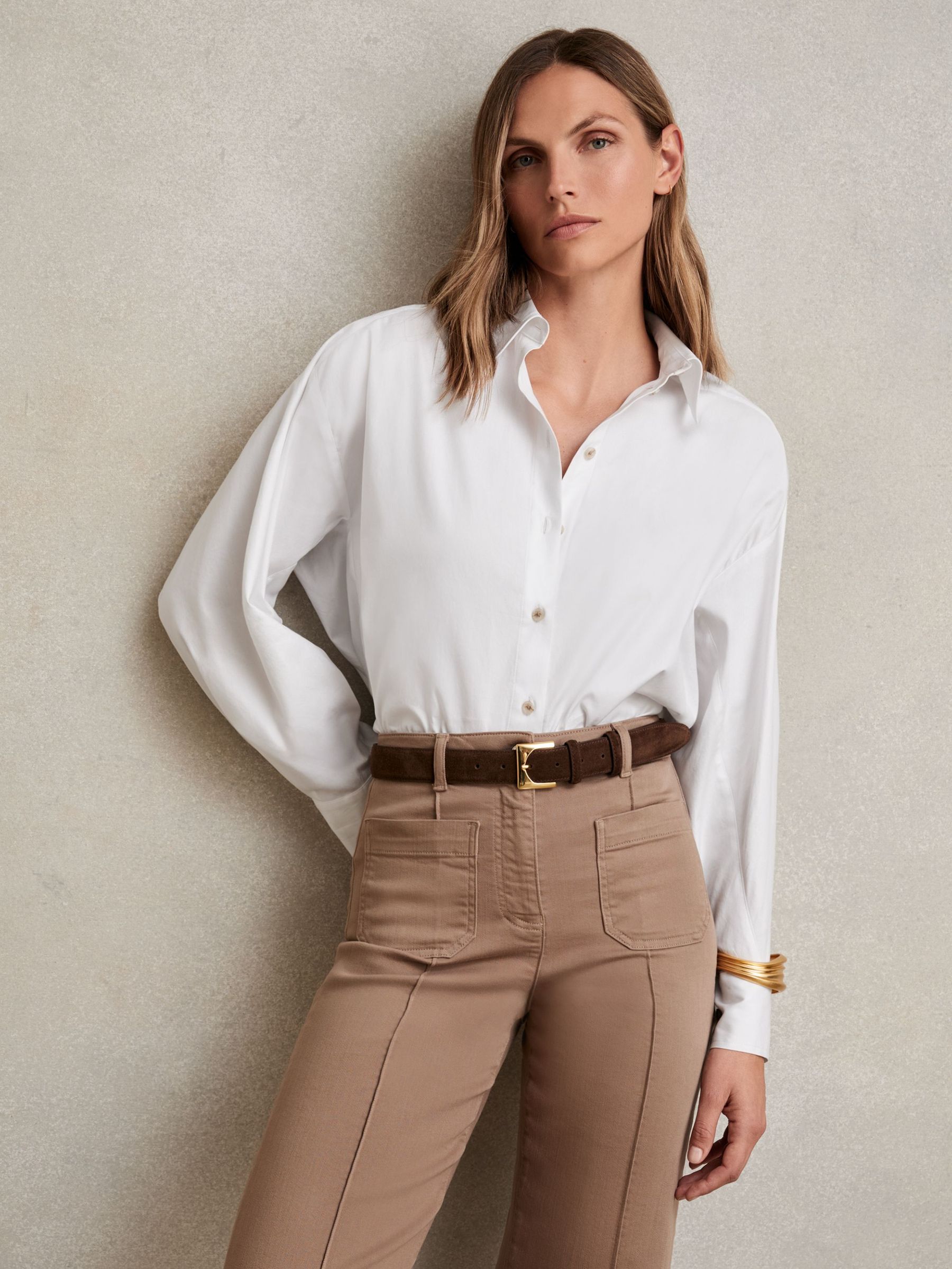 Cotton Button Through Oxford Shirt in White (W46545) | US$195