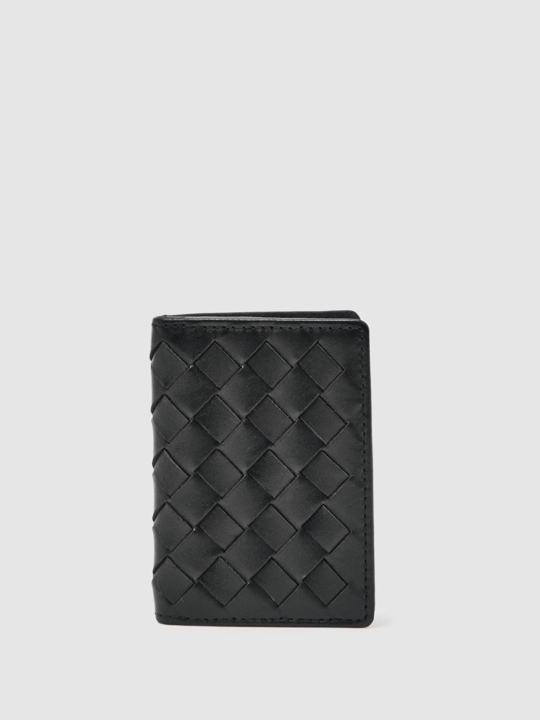 Leather Large Lattice-Effect Cardholder in Black (W48871) | AED290