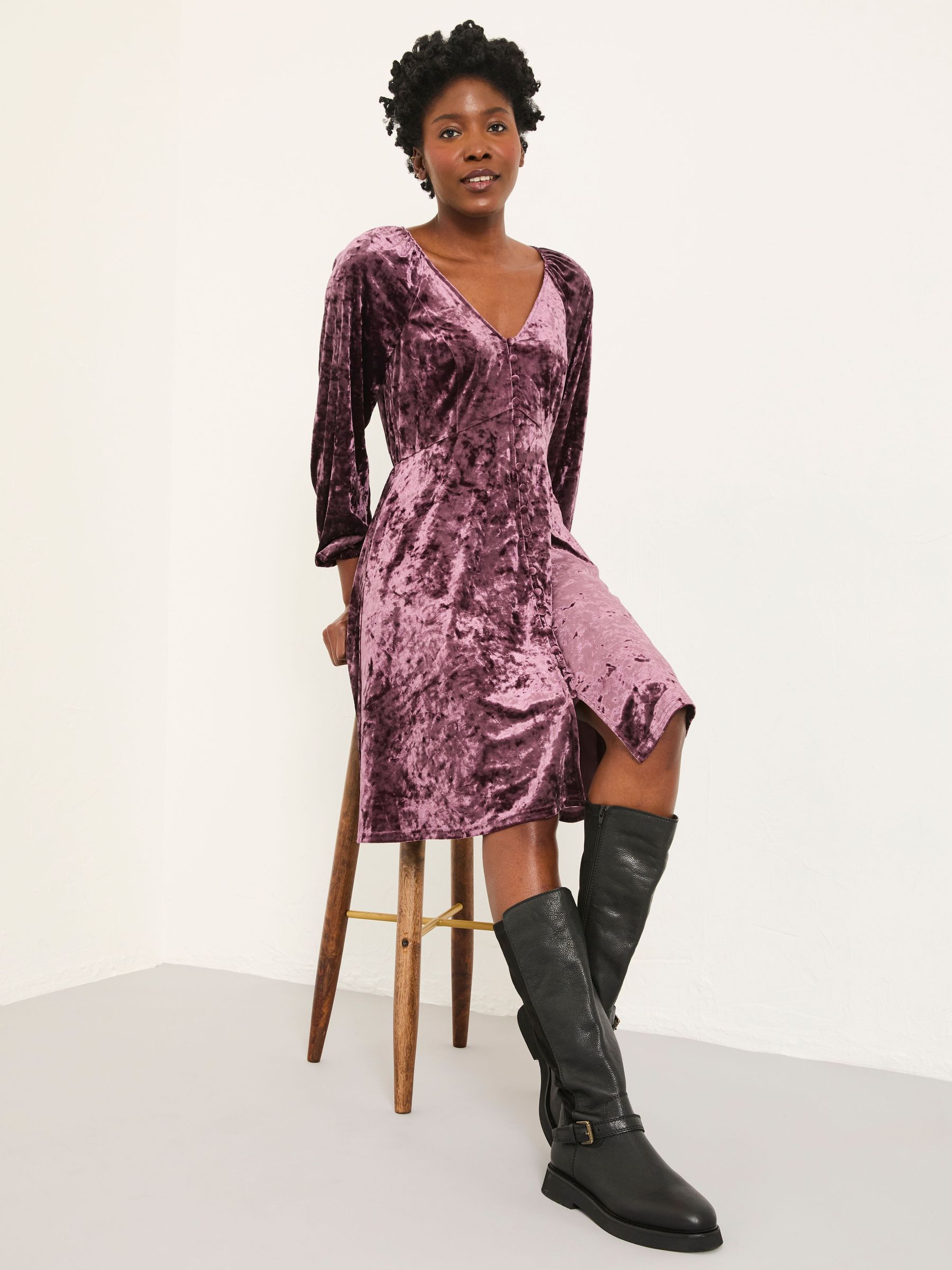 Em Dark Purple Petite Velvet Mini Dress (W48905) | $119