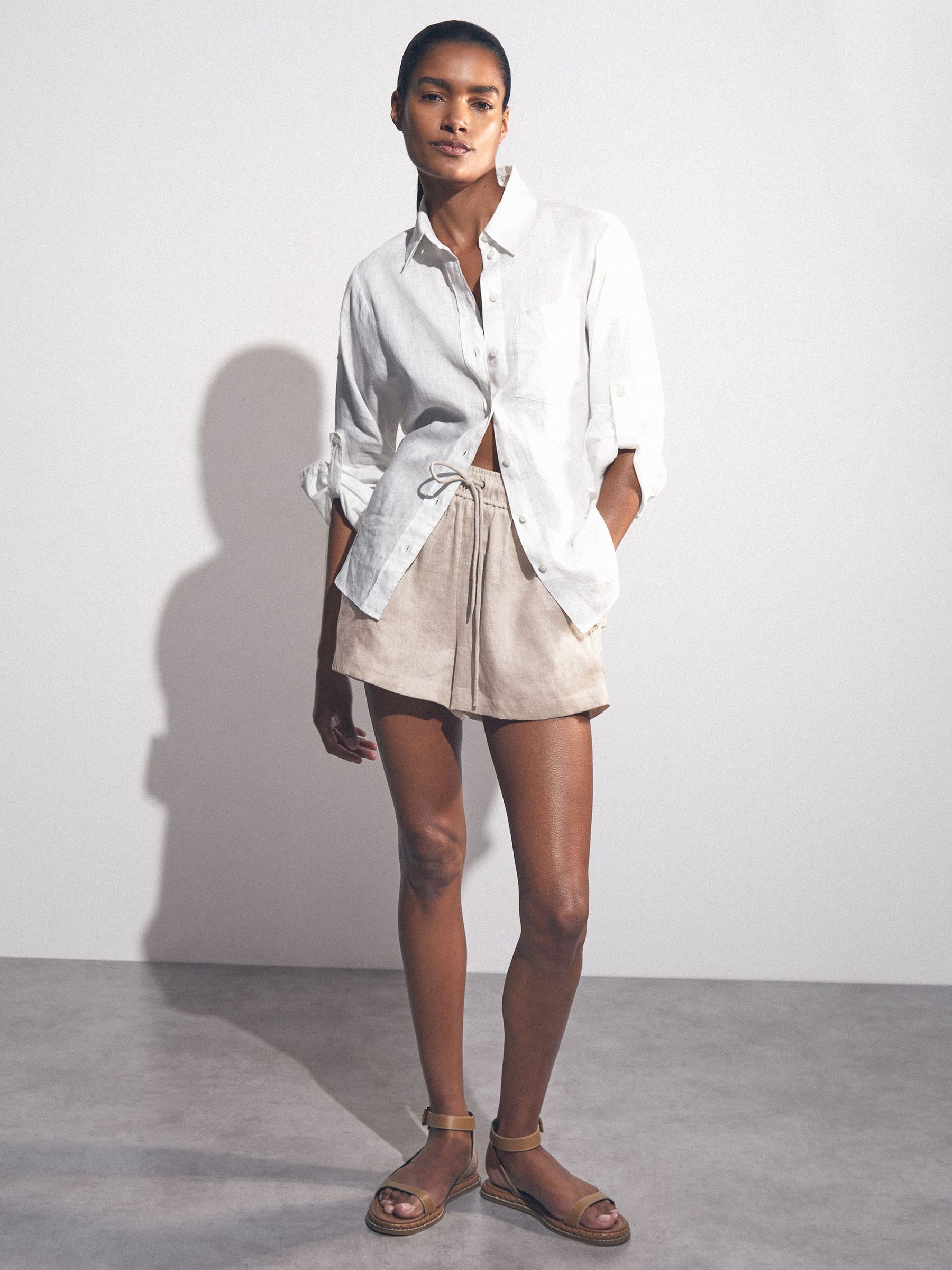 Linen-Blend Drawstring Shorts in Neutral (W49529) | US$145