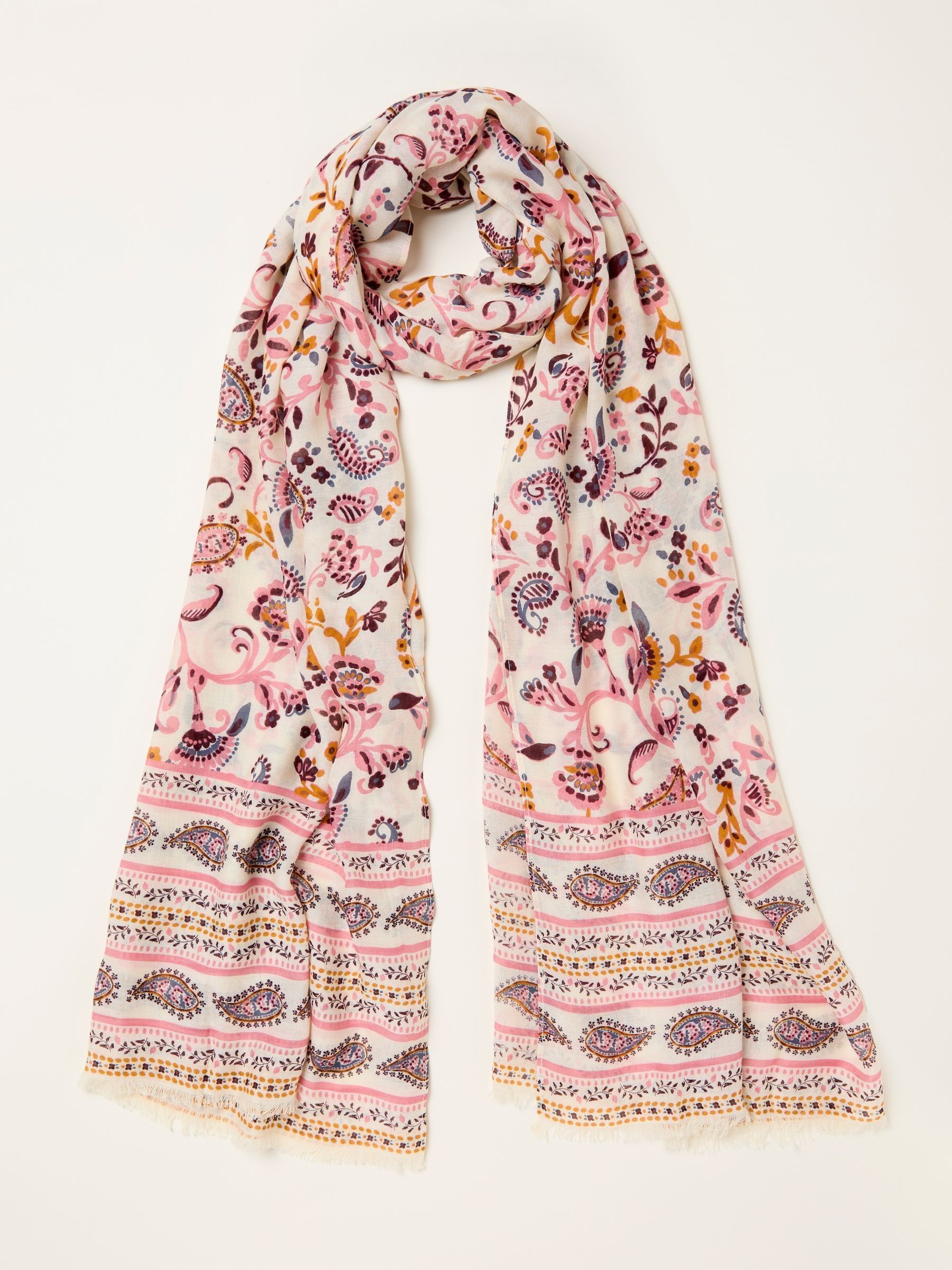 Ivory Paisley Floral Printed Lightweight Scarf (W49550) | €33