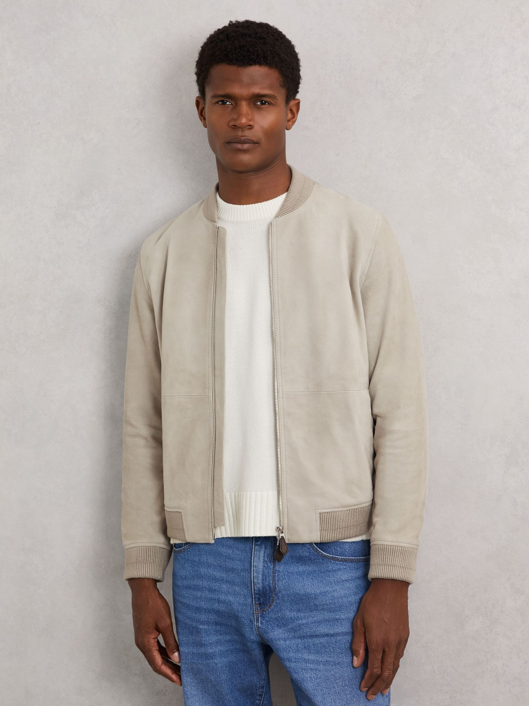 Suede Zip-Through Bomber Jacket in Grey (W49648) | €515