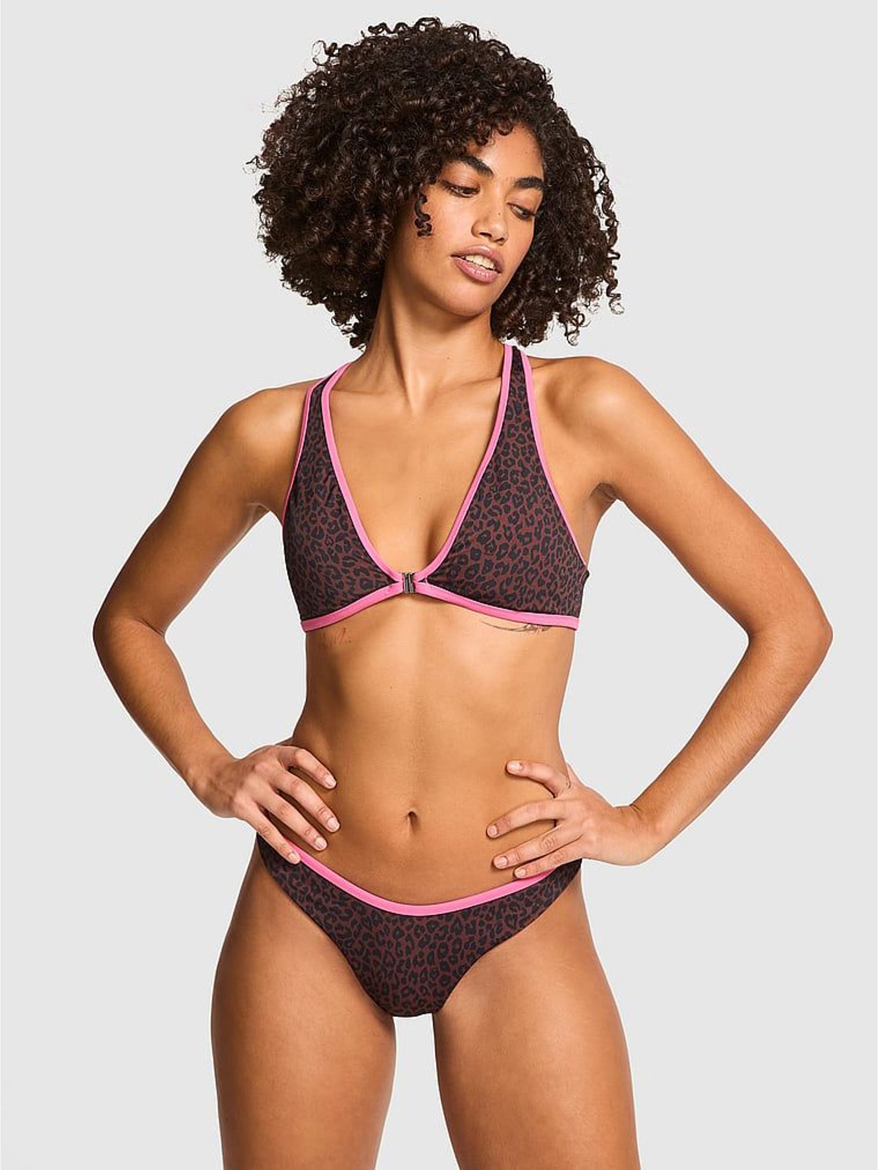 Leopard Brown Plunge Neck Bikini Top (W50016) | €33