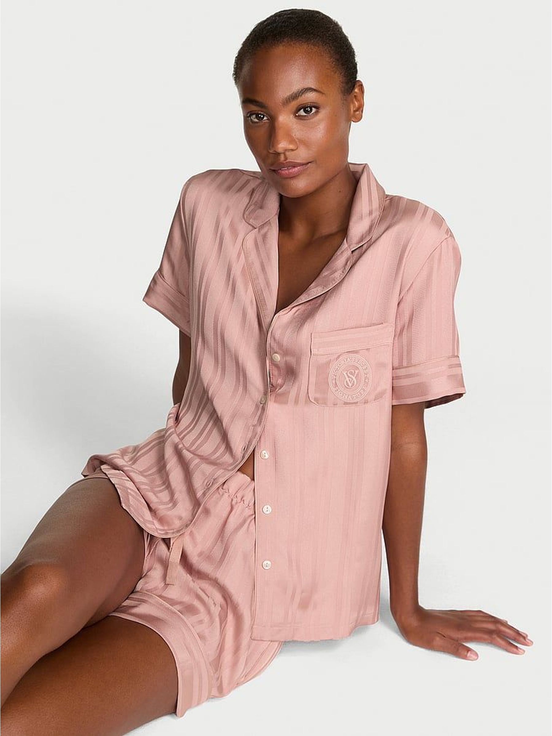 Royal Pink Jacquard Satin Short Pyjamas Set (W50207) | €83