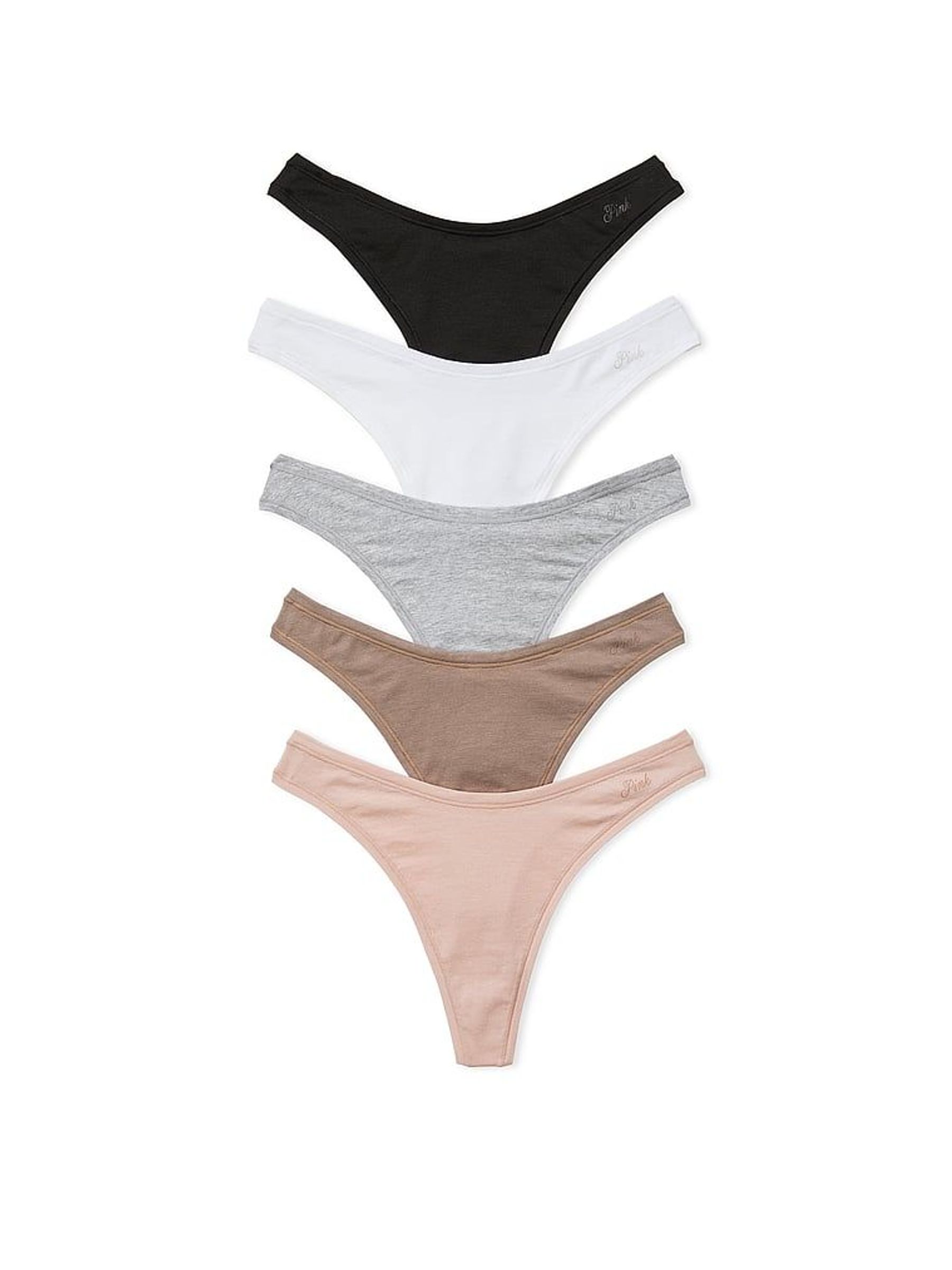 Black/Grey/White/Brown/Pink Thong 5 Pack Knickers (W50751) | €35