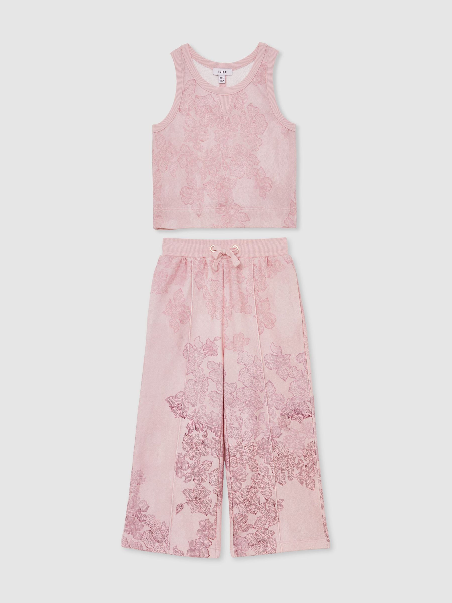 13-14 yrs Cotton Floral Vest and Joggers Set in Pink Print (W51467) | 400 SAR