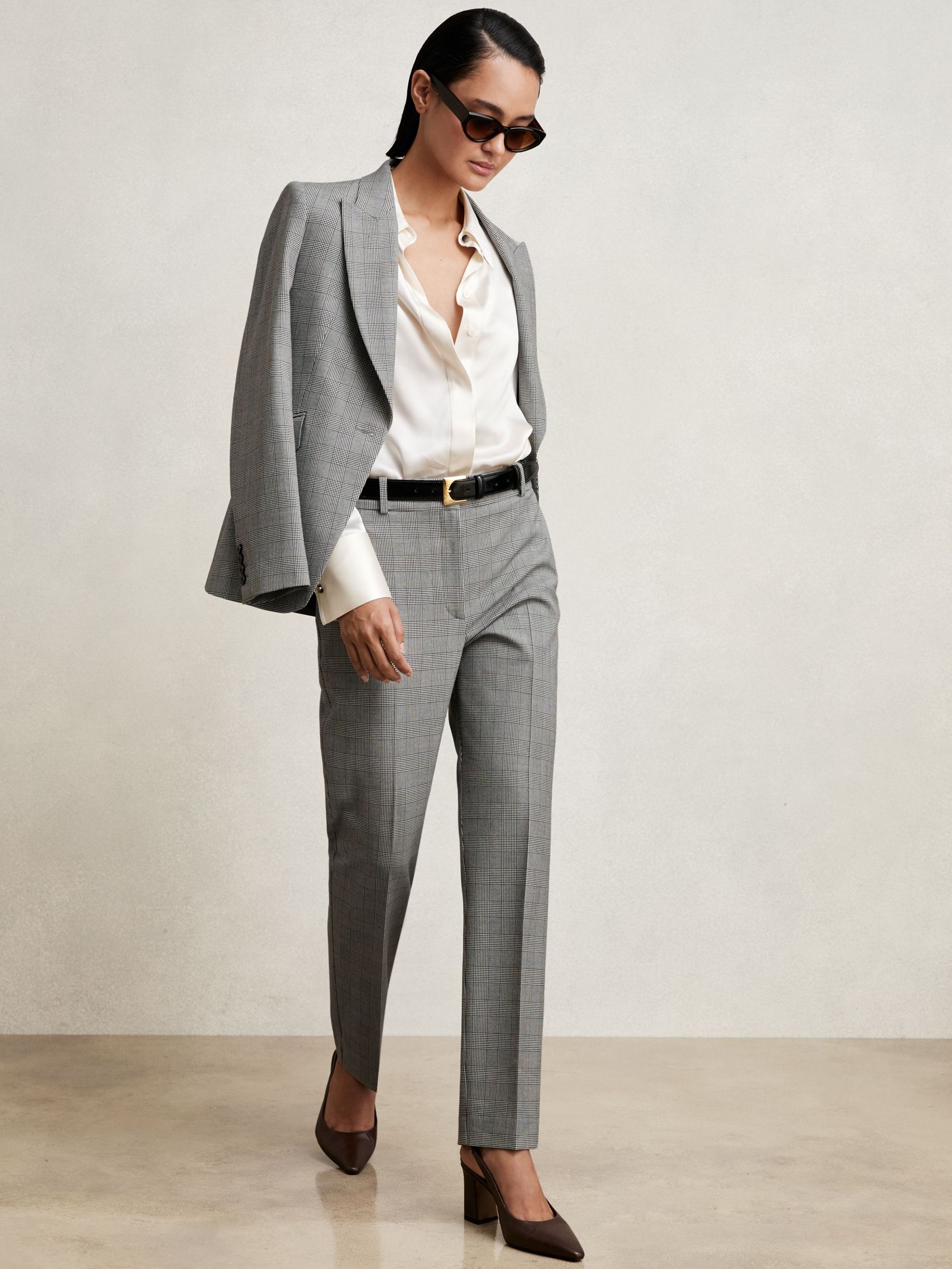 Petite Check Slim-Fit Suit Trousers in Grey (W51474) | SGD 225