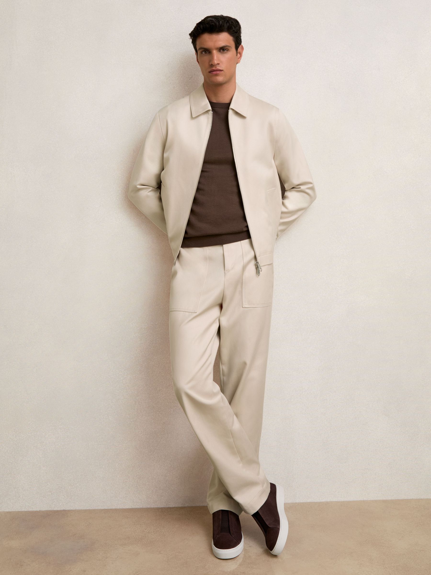 Lyocell-Cotton Wide Utility Trousers in Ecru (W51477) | €195