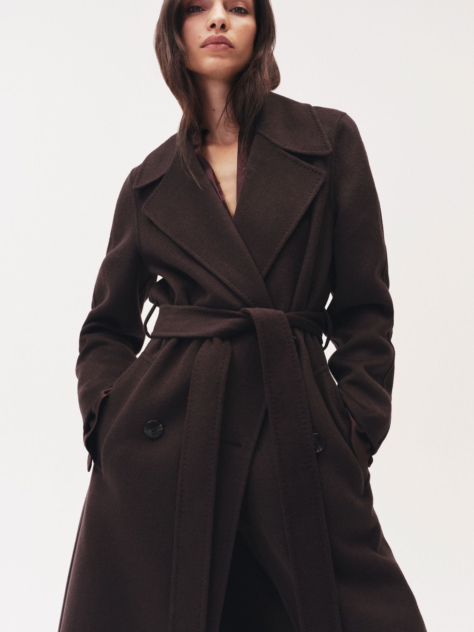 Double-Breasted Blindseam Coat Wool-Blend in Aubergine (W51491) | 1,905 QAR