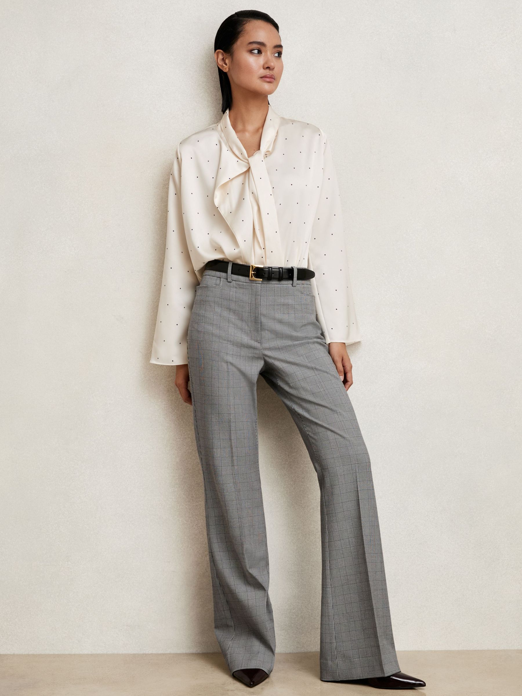 Check Flared Suit Trousers in Grey (W51493) | $225