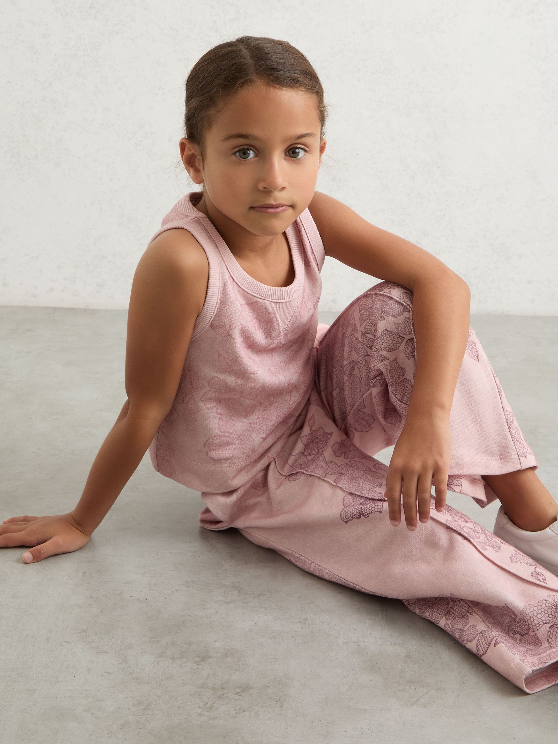 9-13 yrs Cotton Floral Vest and Joggers Set in Pink Print (W51503) | 375 SAR
