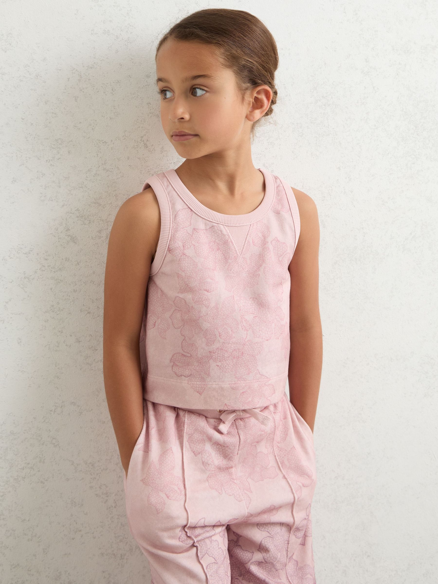3-9 yrs Cotton Floral Vest and Joggers Set in Pink Print (W51521) | $125