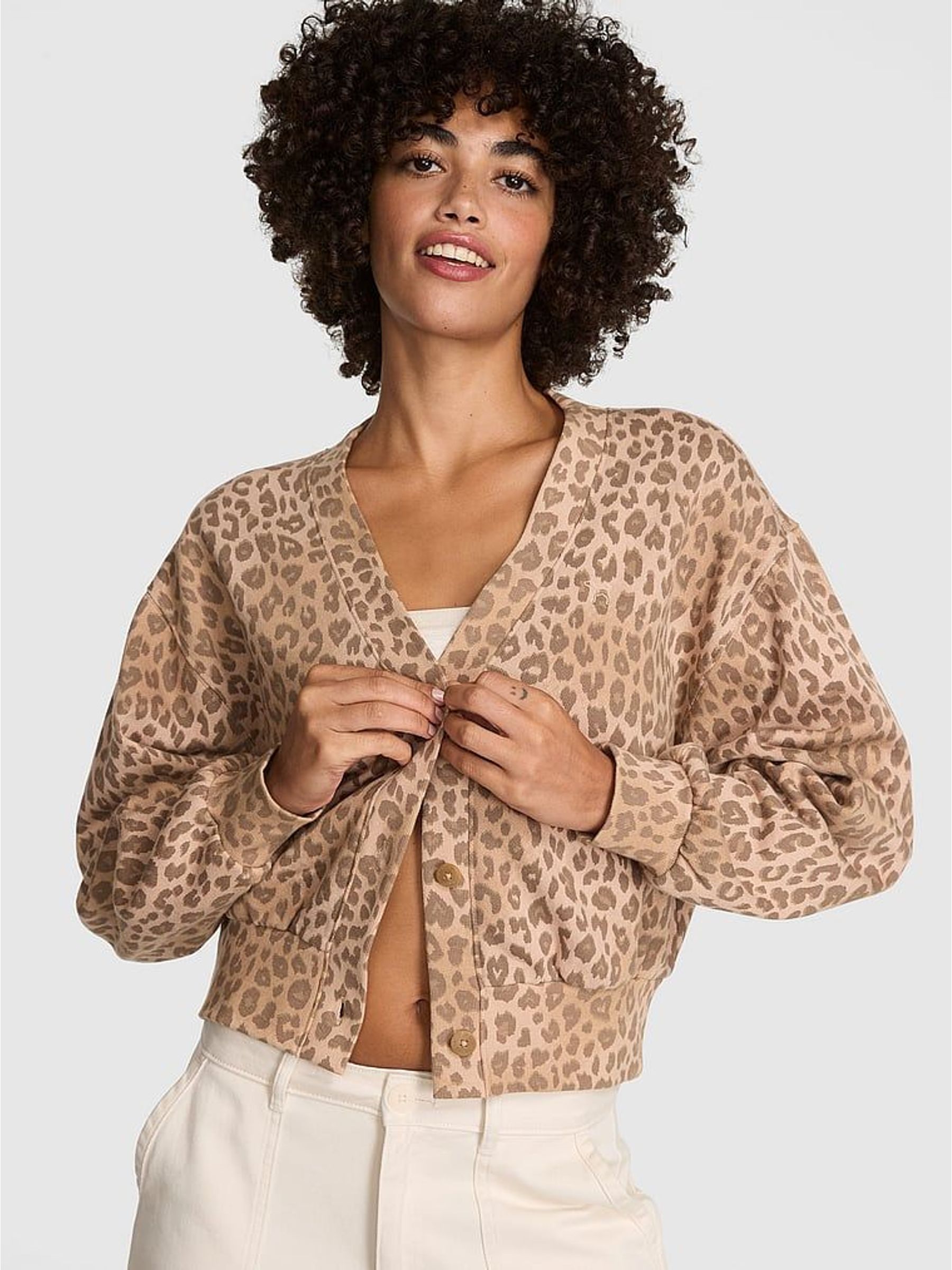 Brown Leopard Cropped Fleece Cardigan (W52727) | €62